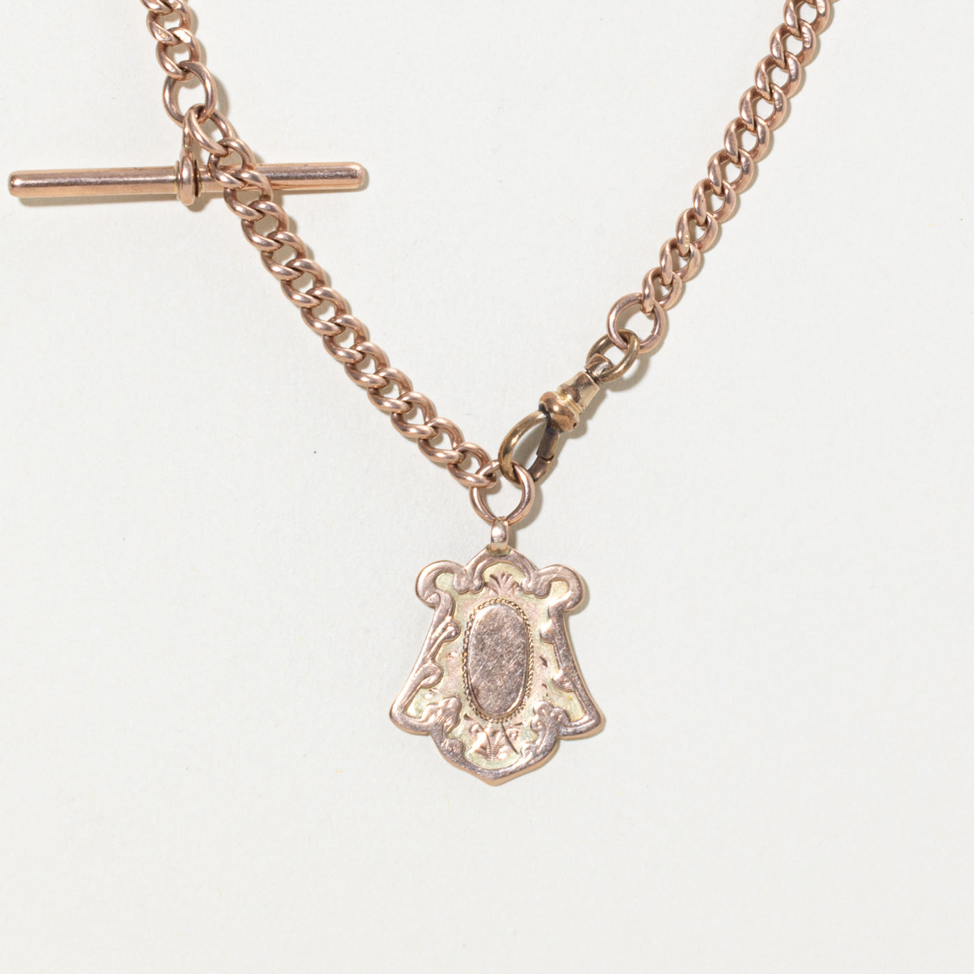1910 Birmingham 9k Engraved Crest Watch Chain | 16"