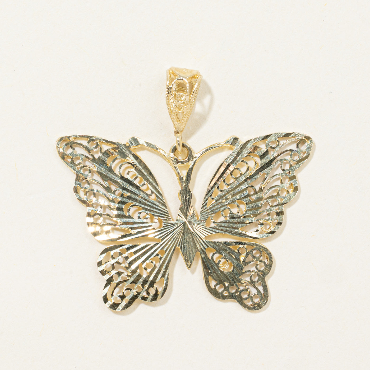 10k Two Tone Filigree Butterfly Pendant