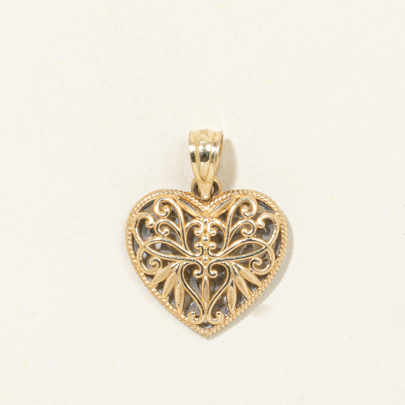 10k Two Tone Filigree Heart Pendant