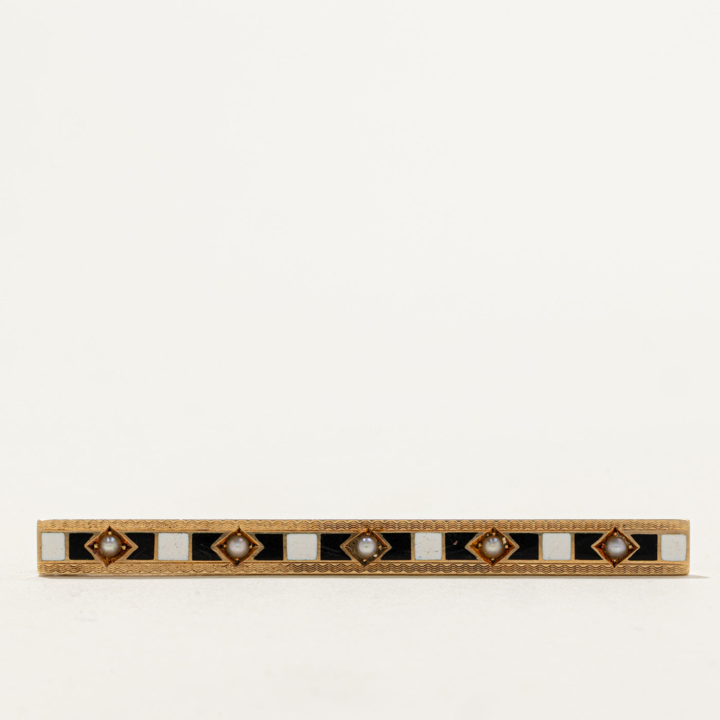 Edwardian Black & White Enamel & Seed Pearl Bar Brooch