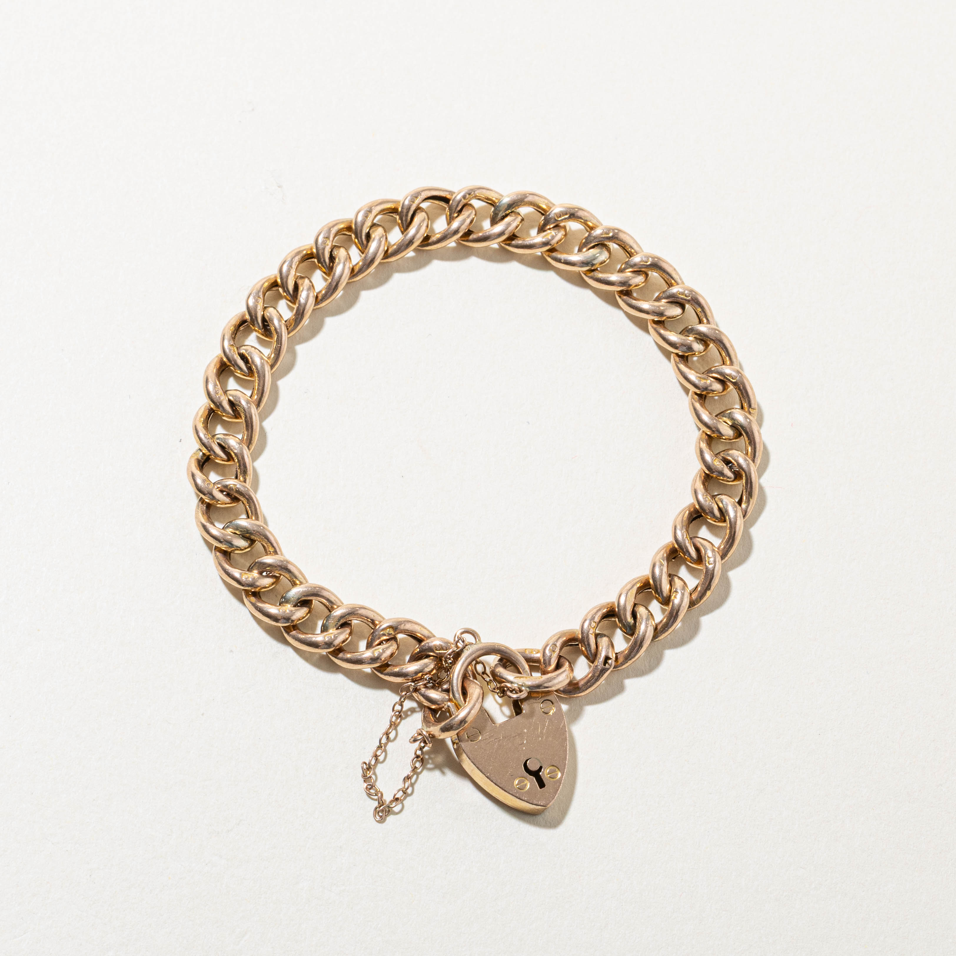 9k Heart Padlock Charm Bracelet