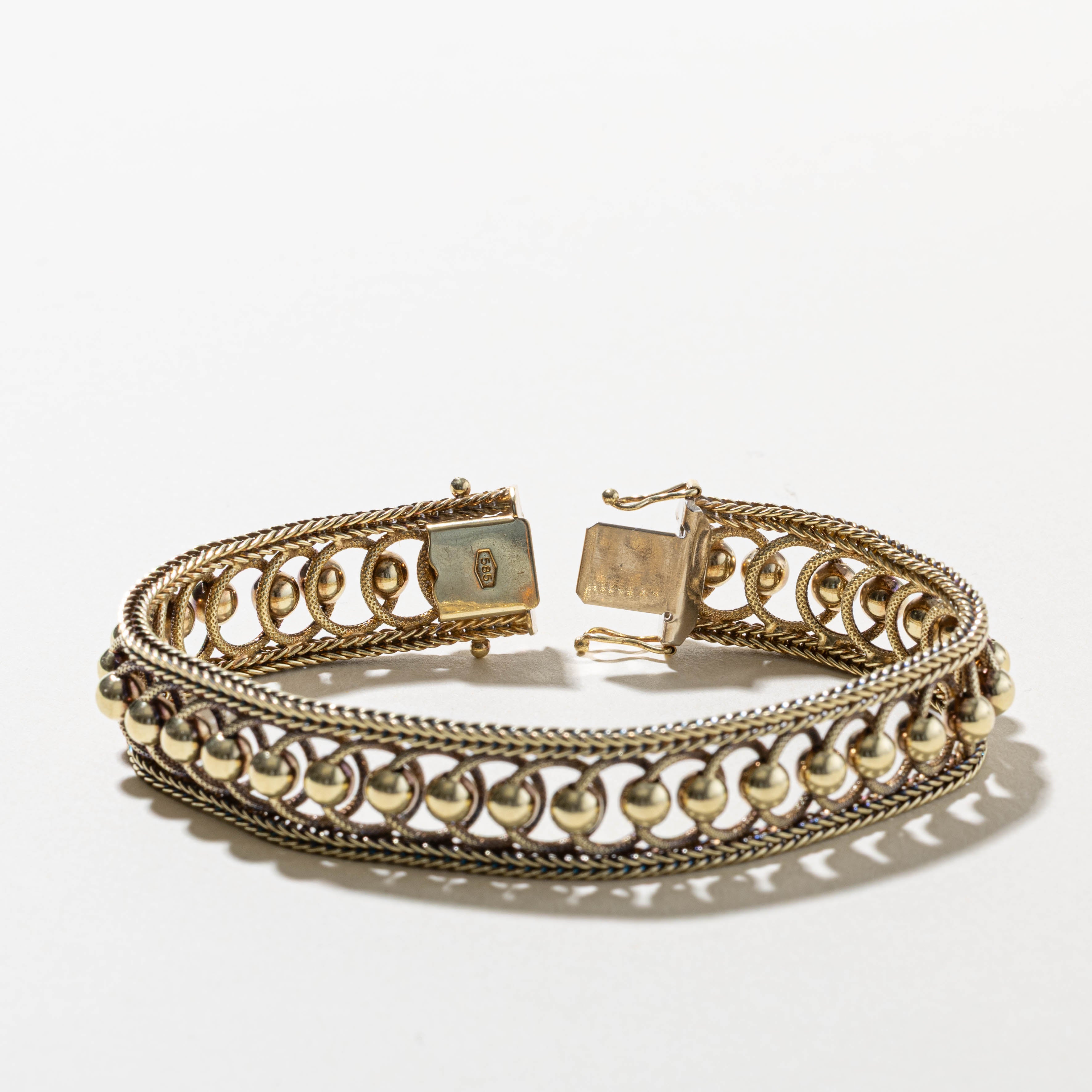 14k Beaded Ornate Rope Bracelet
