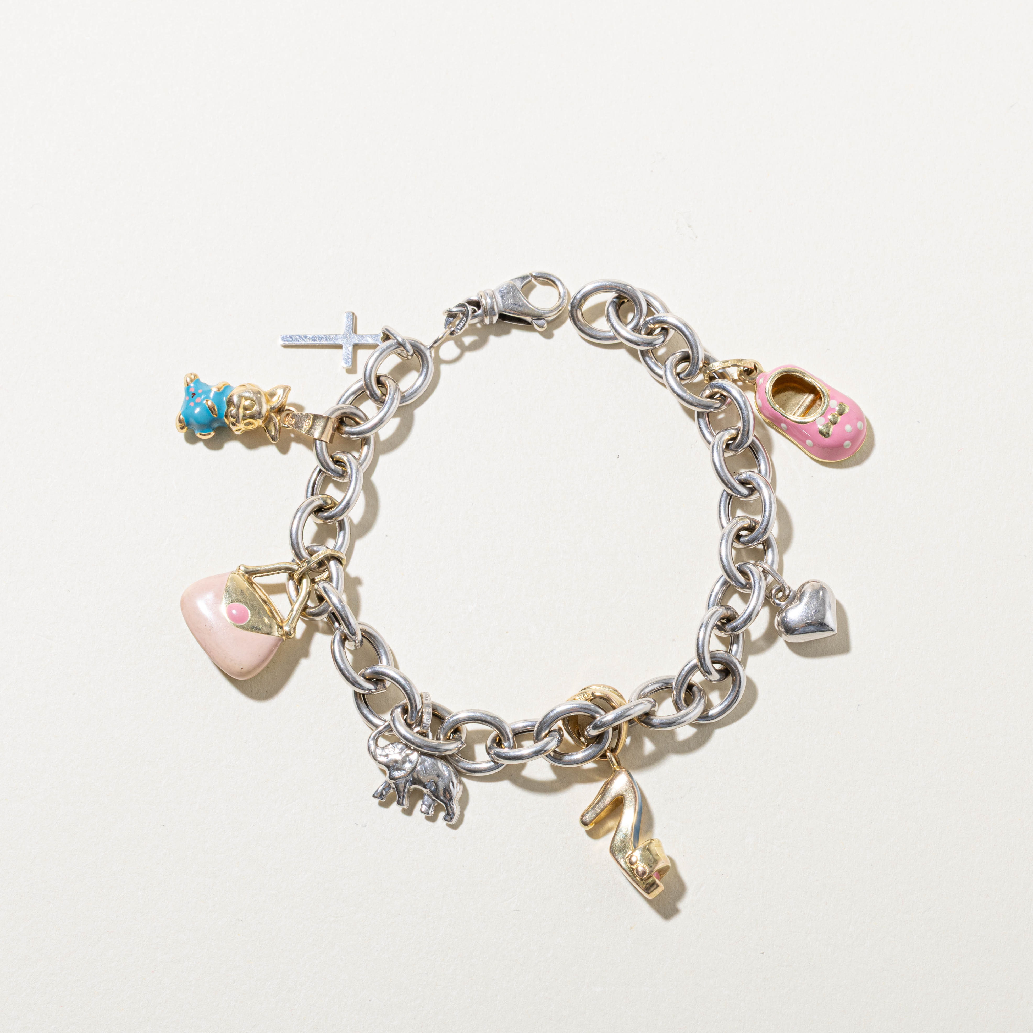 14k Heart, Animal & Shoe Charm Bracelet | 8"
