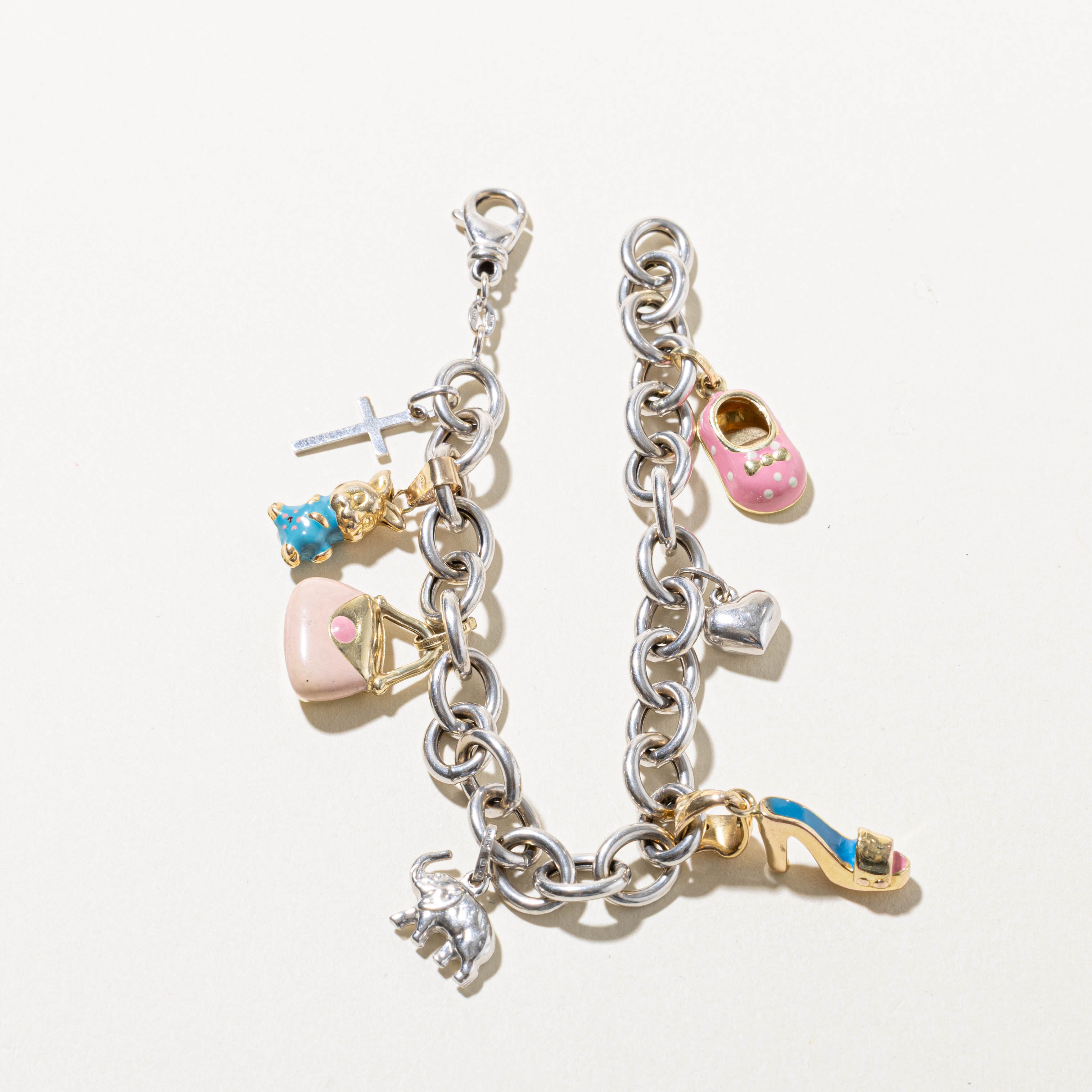 14k Heart, Animal & Shoe Charm Bracelet | 8"