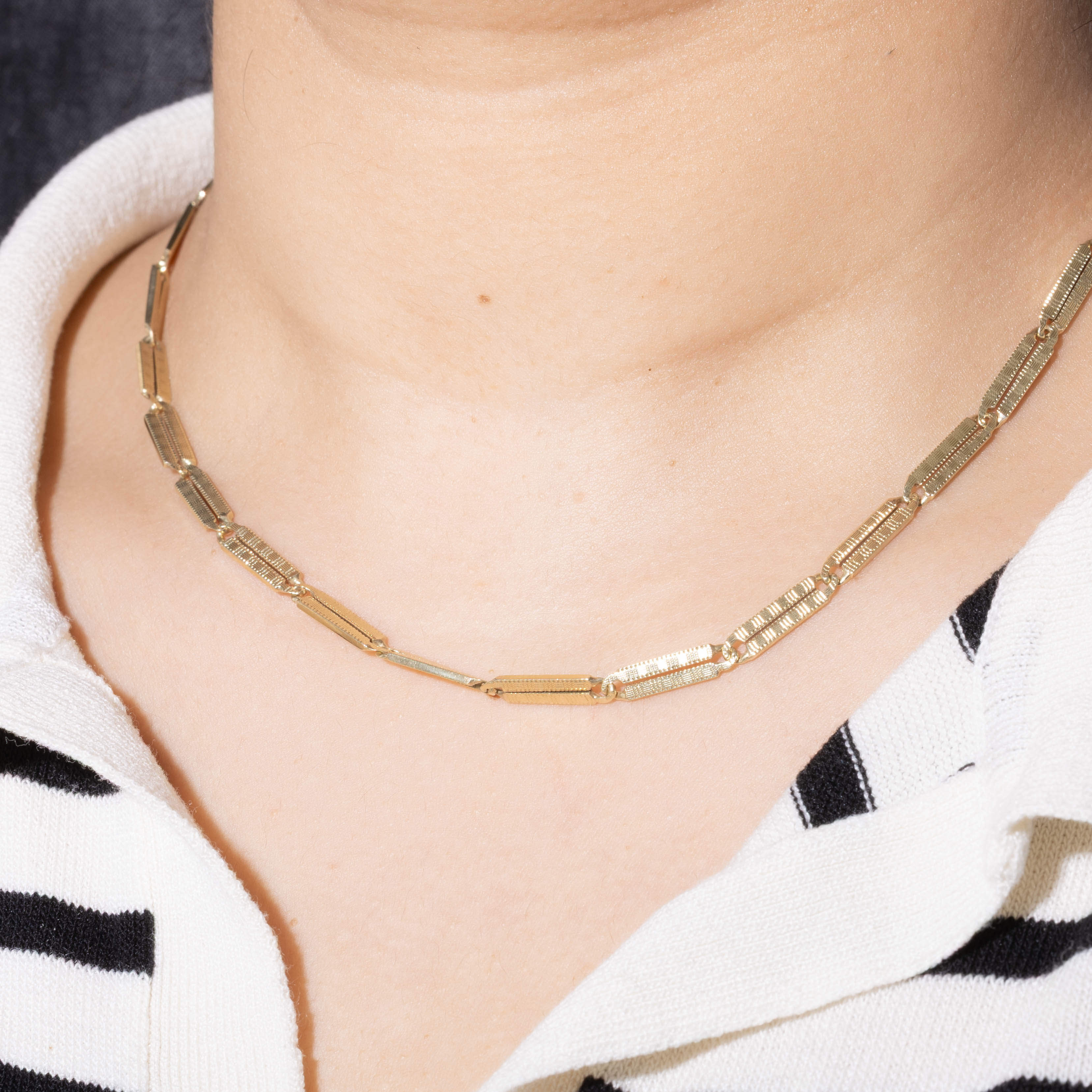 14k Textured Thick Paperclip Necklace | 14.5"