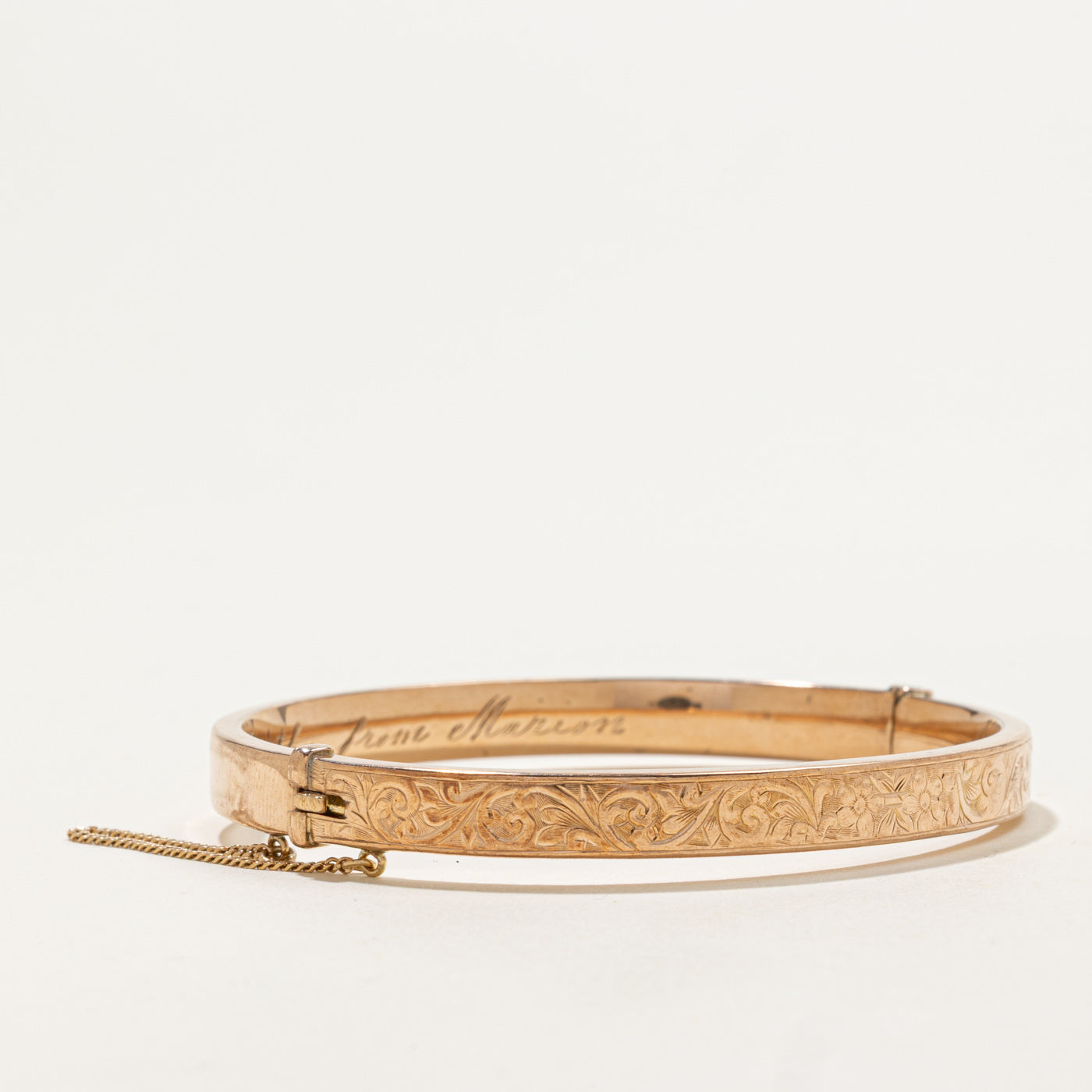 ‘Birks’ 9k Engraved Floral Bangle | 6.40mm | 7"