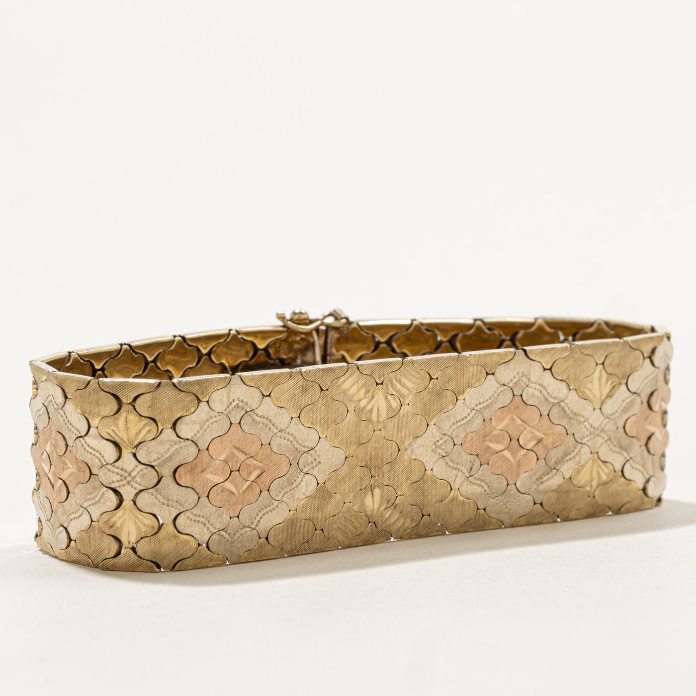 8k Tri Tone Fold Geometric Textured Bracelet | 7.5"