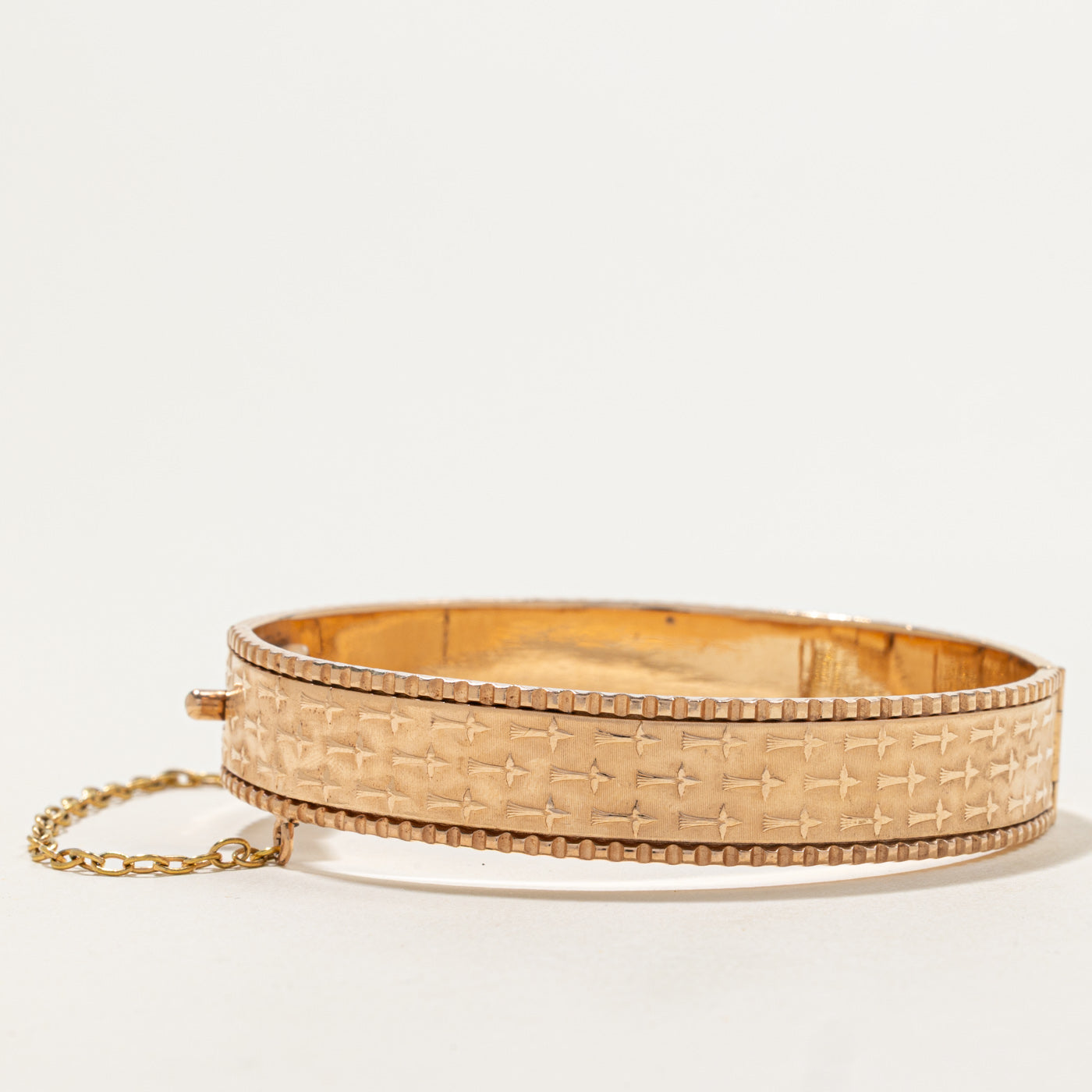 Art Deco Engraved Gold Bangle | 12.50mm | 7"