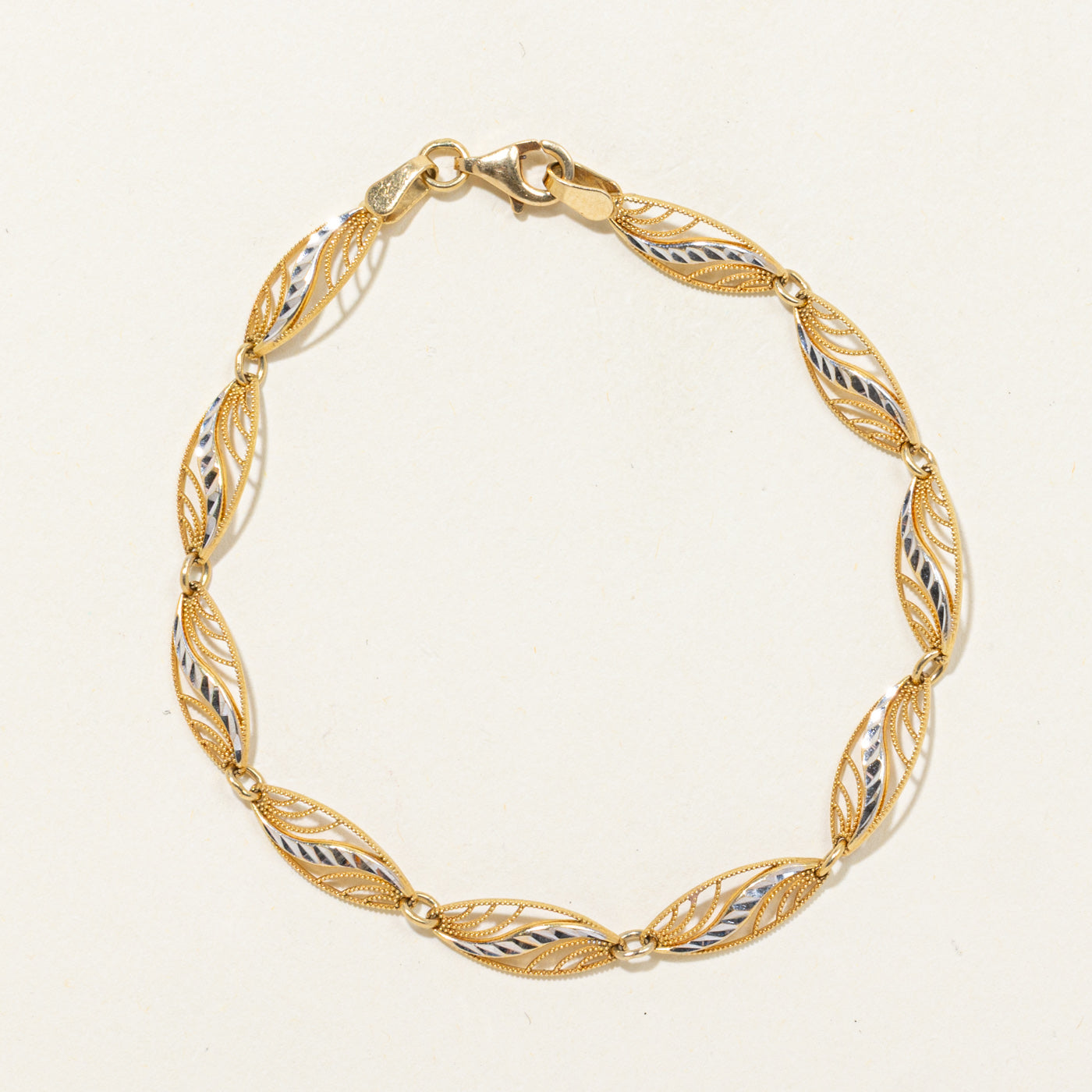 18k Two-Tone Leaf Motif Openwork Bracelet | 7"