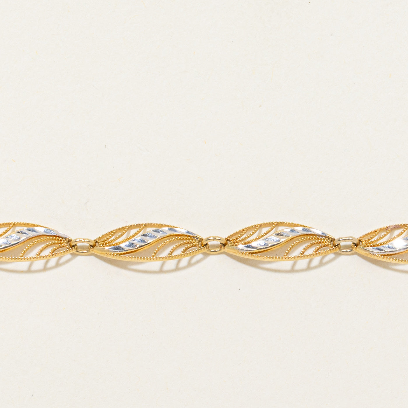 18k Two-Tone Leaf Motif Openwork Bracelet | 7"