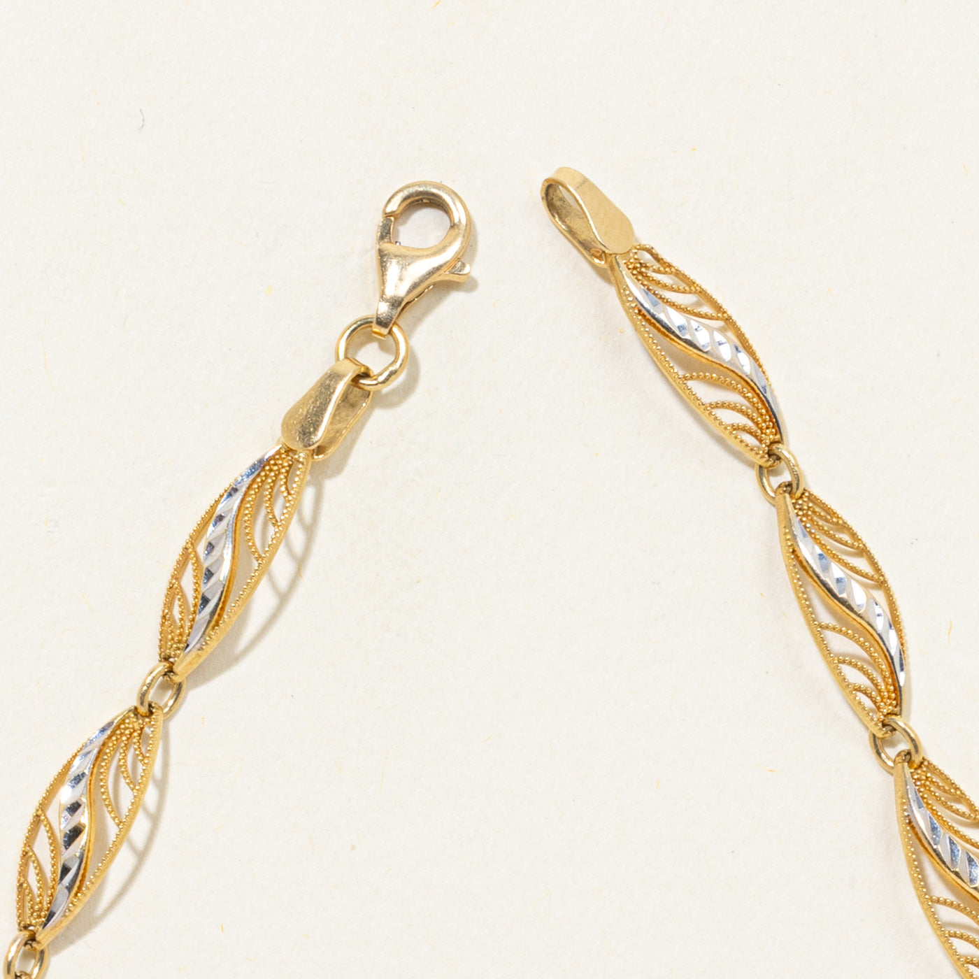 18k Two-Tone Leaf Motif Openwork Bracelet | 7"