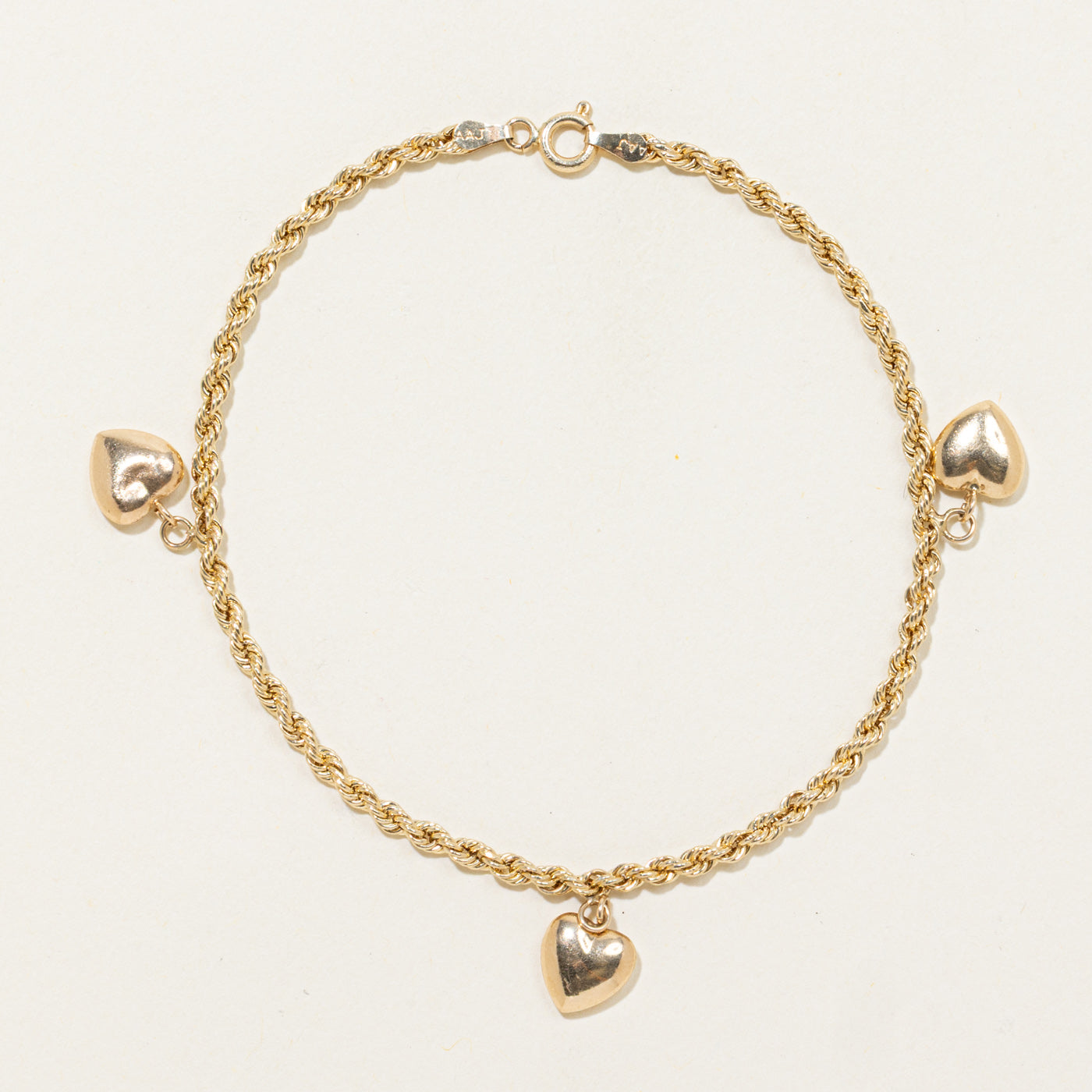 10k Puffed Heart Charm Bracelet | 7"