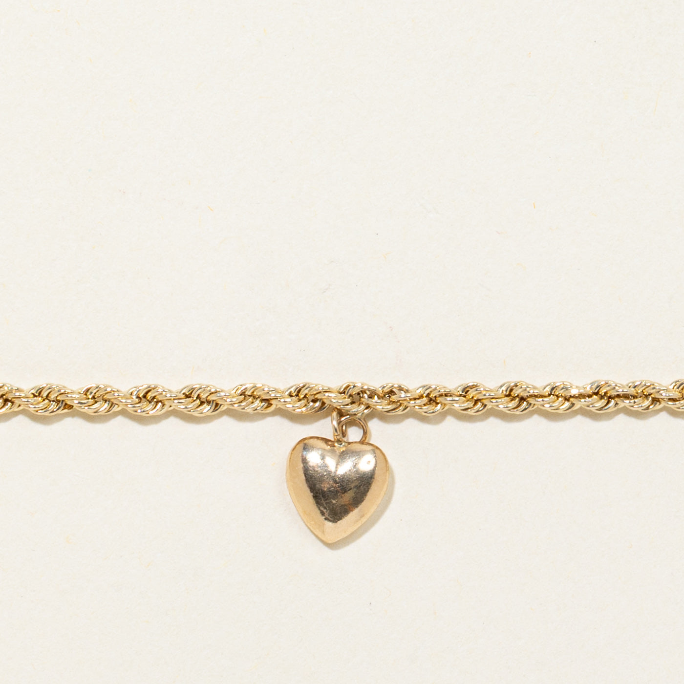 10k Puffed Heart Charm Bracelet | 7"