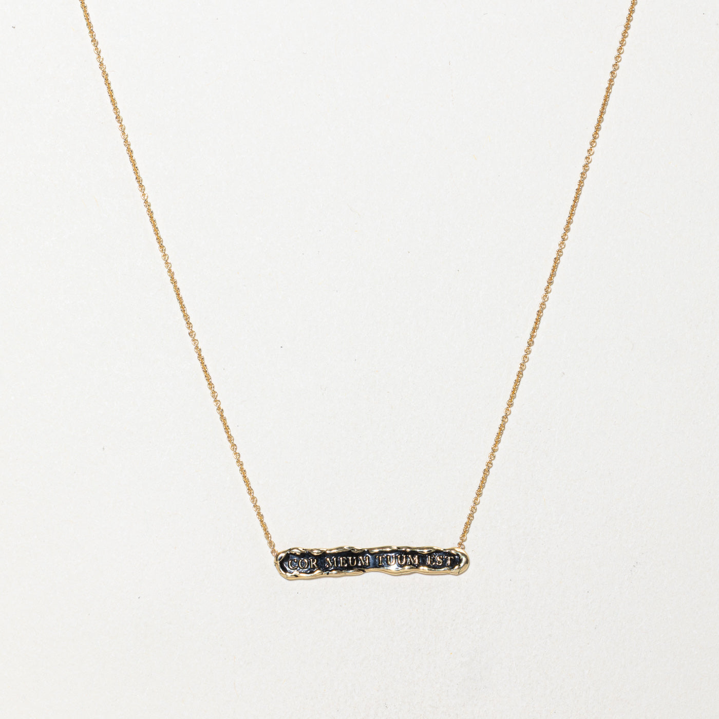 ‘Pyrrha’ 14k "Cor Meum Tuum Est" Bar Necklace | 15.5"