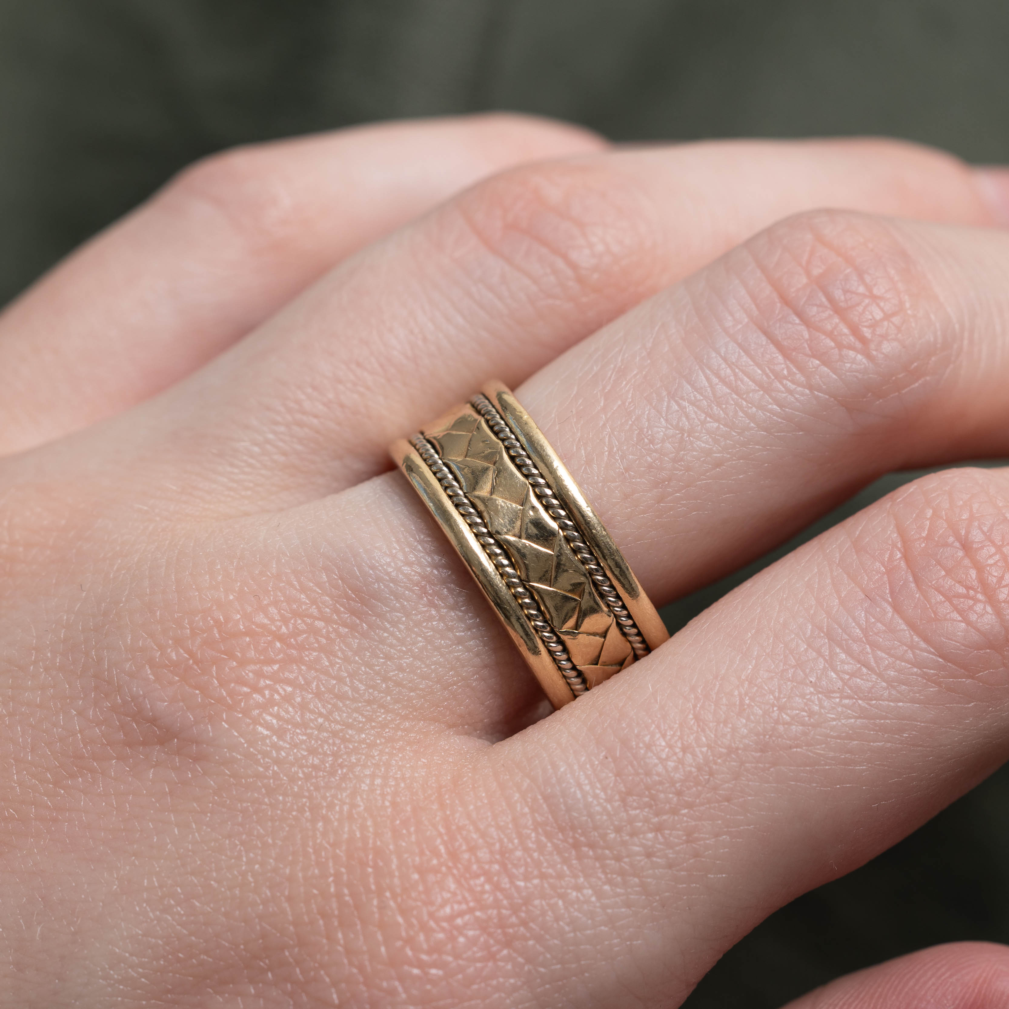 14k Rope Engraved Cigar Band | 9.00mm | SZ 8.5
