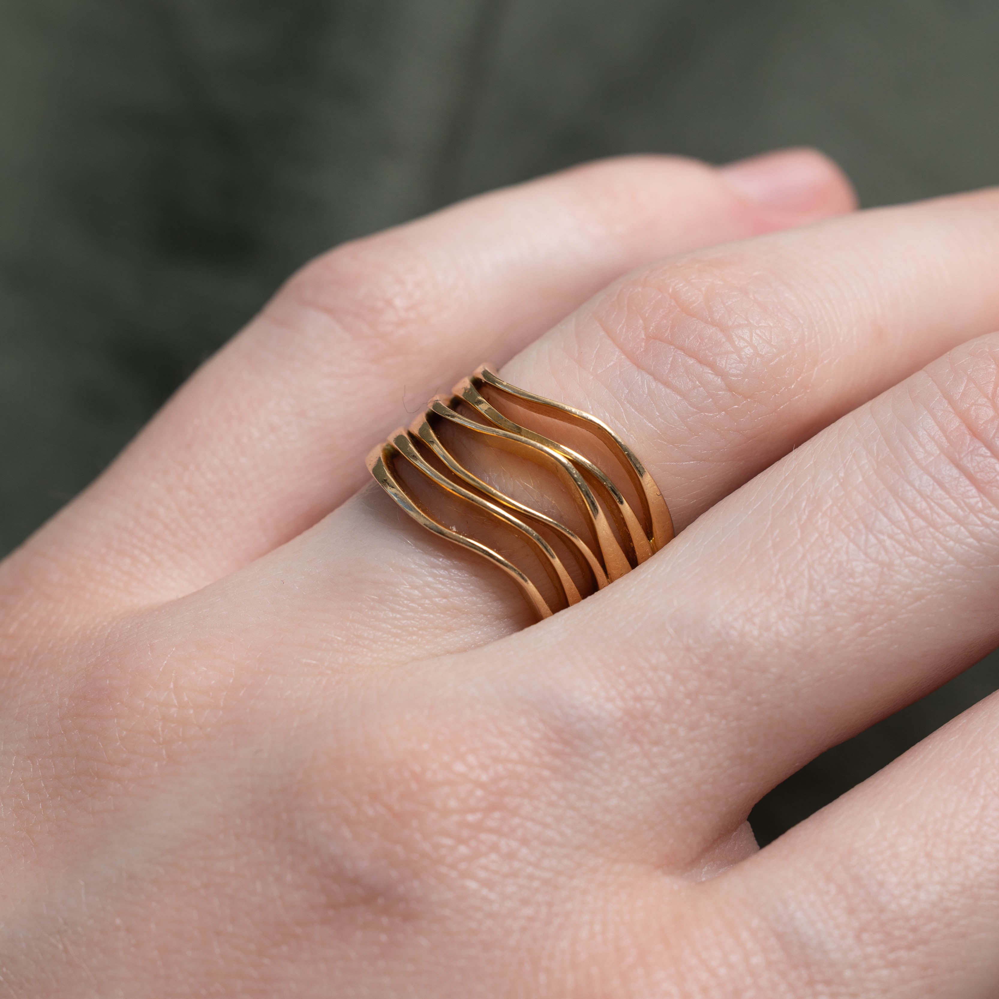 18k Yellow Gold Layered Wave Ring | 13.60mm | SZ 5.75