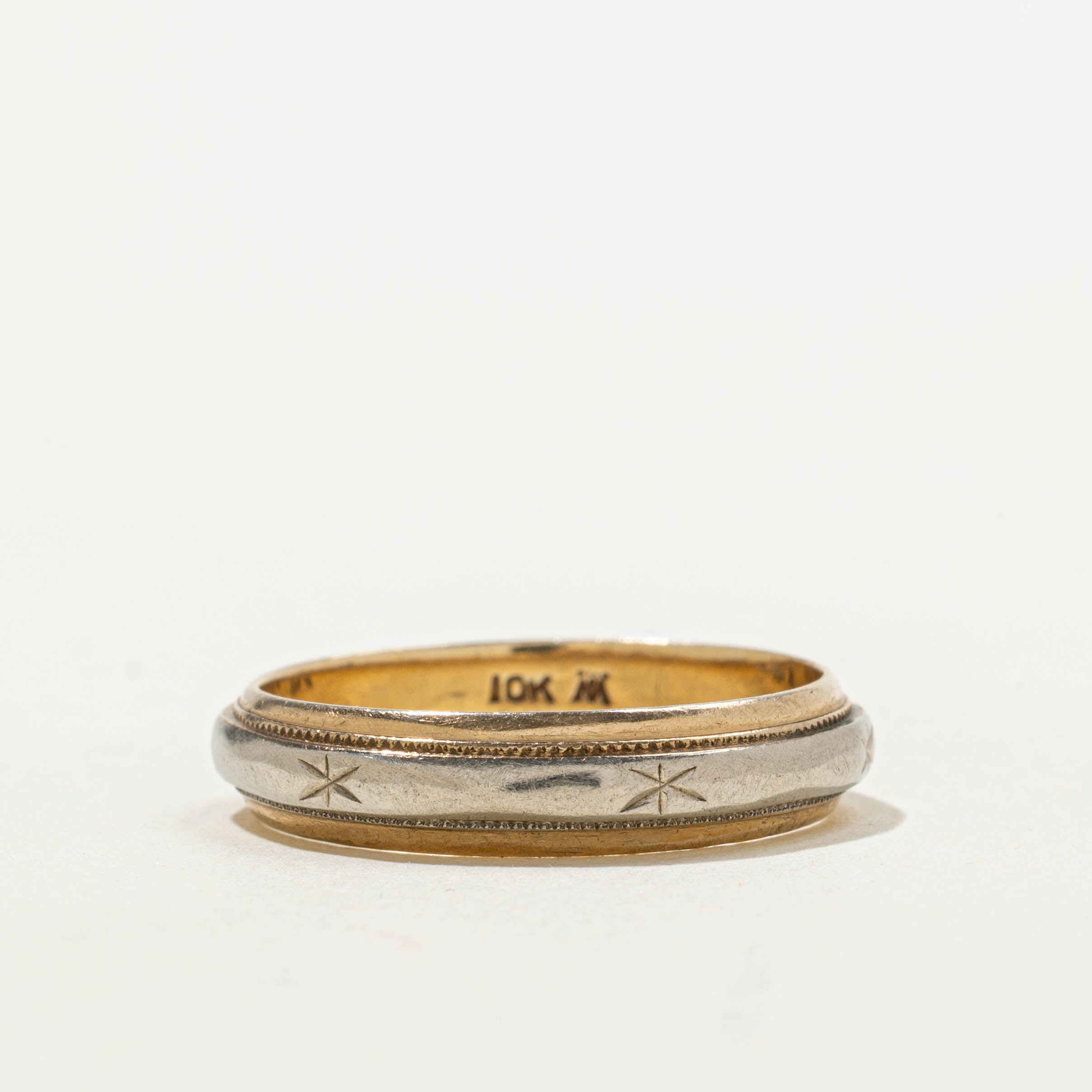 10k Two-Tone Star Engraved Band | 4.60mm | SZ 8.75