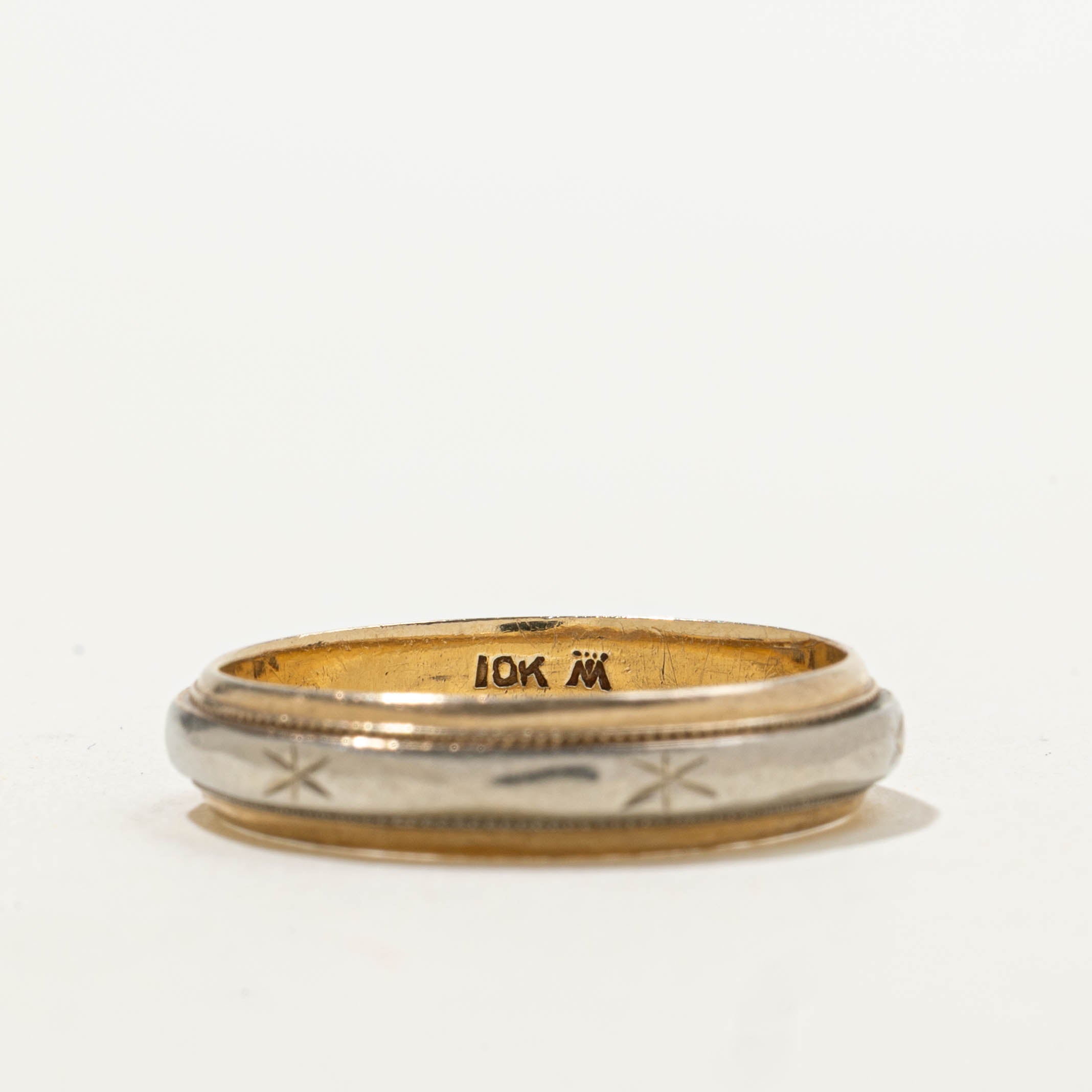 10k Two-Tone Star Engraved Band | 4.60mm | SZ 8.75