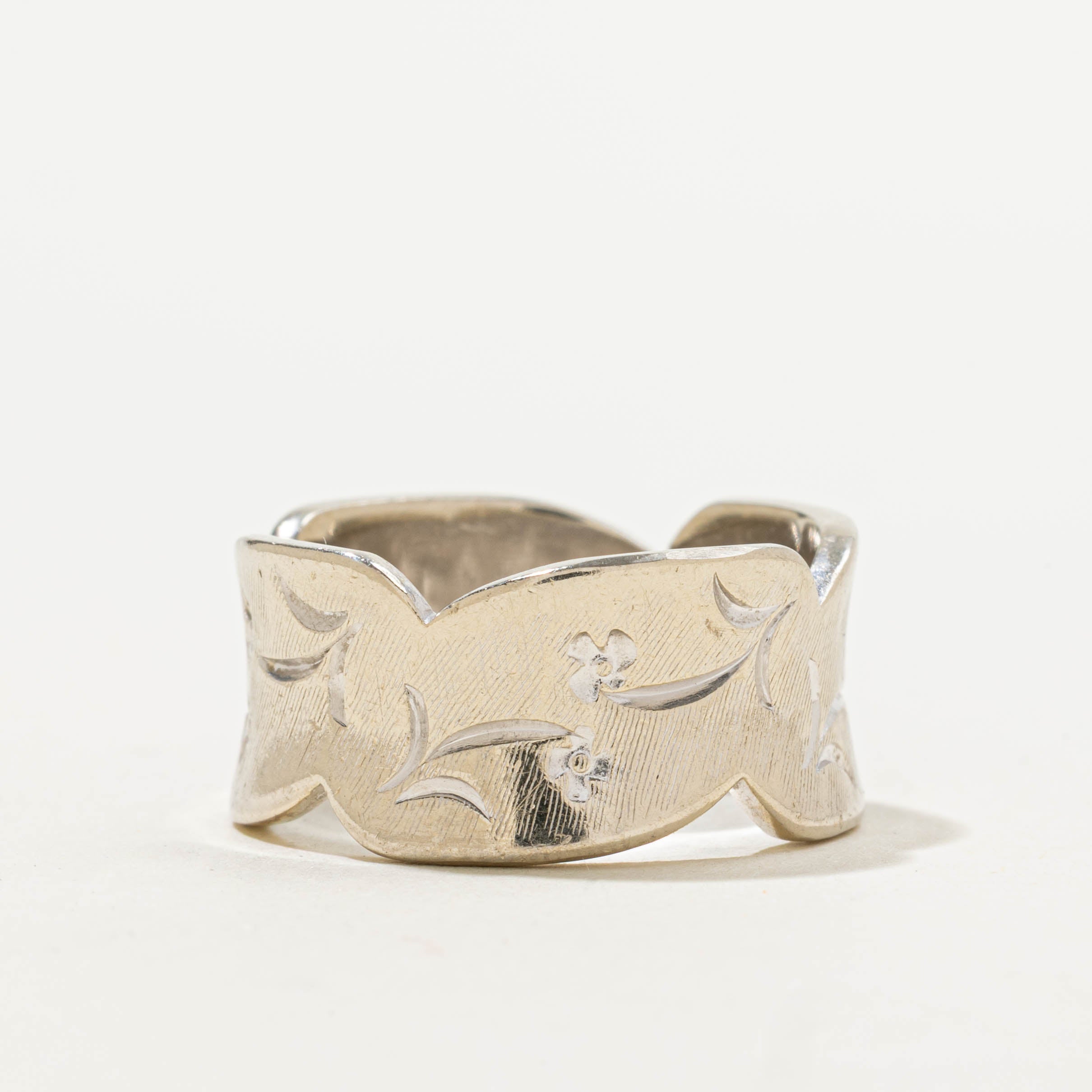 14k Floral Engraved Concave Cigar Band | 9.90mm | SZ 8.25