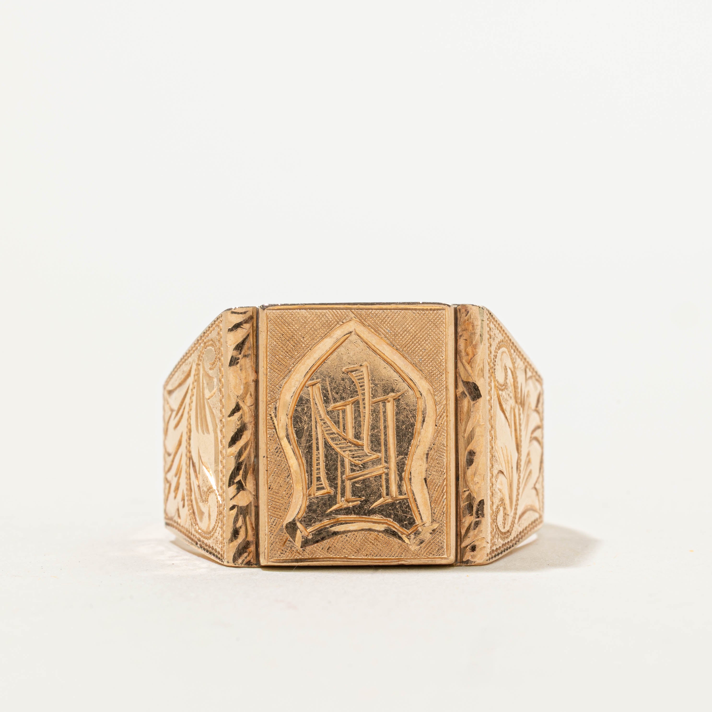 14k Engraved “HN” Crest Signet Ring | SZ 12.25