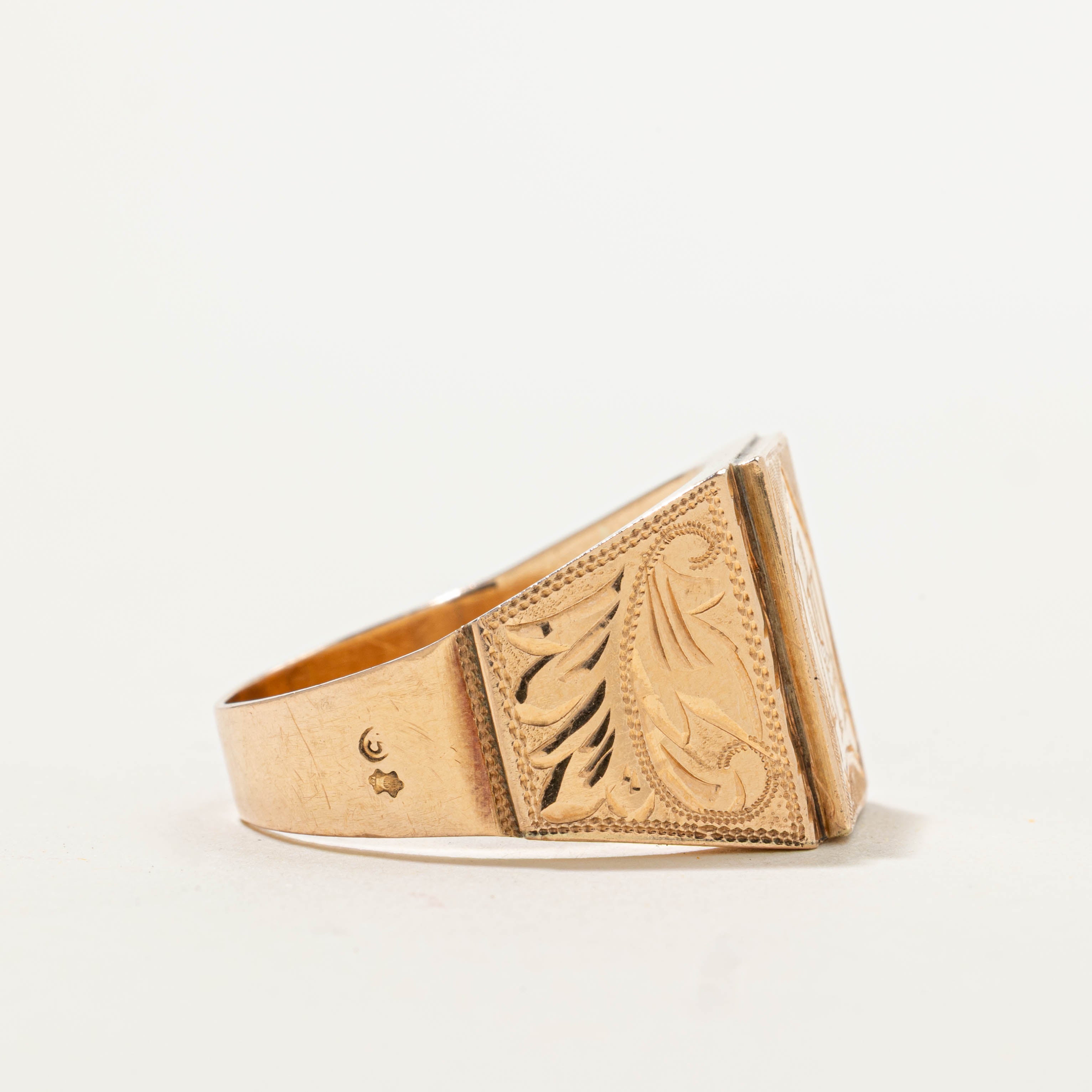 14k Engraved “HN” Crest Signet Ring | SZ 12.25