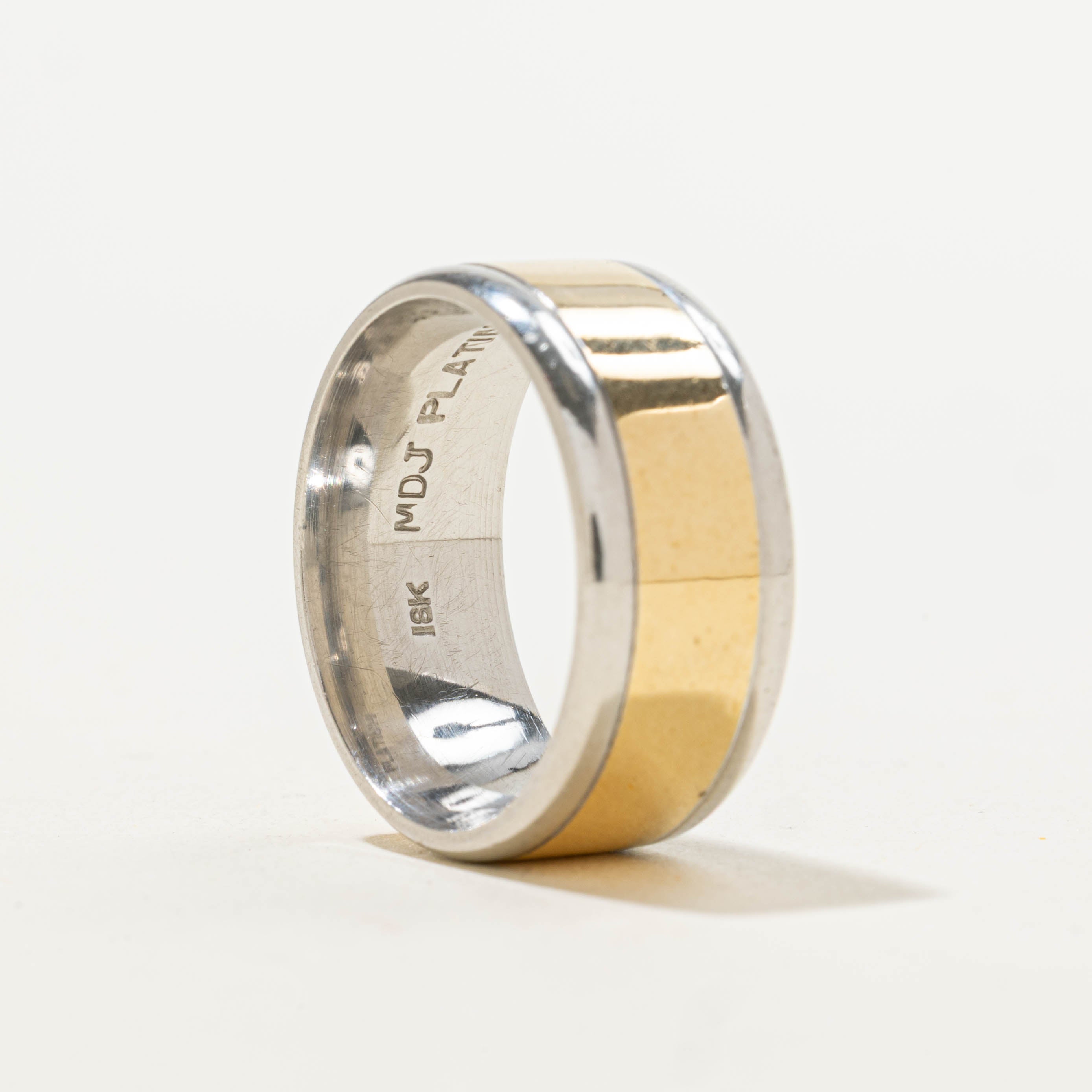 18k Yellow Gold & Platinum Cigar Band | 9.00mm | SZ 8.5