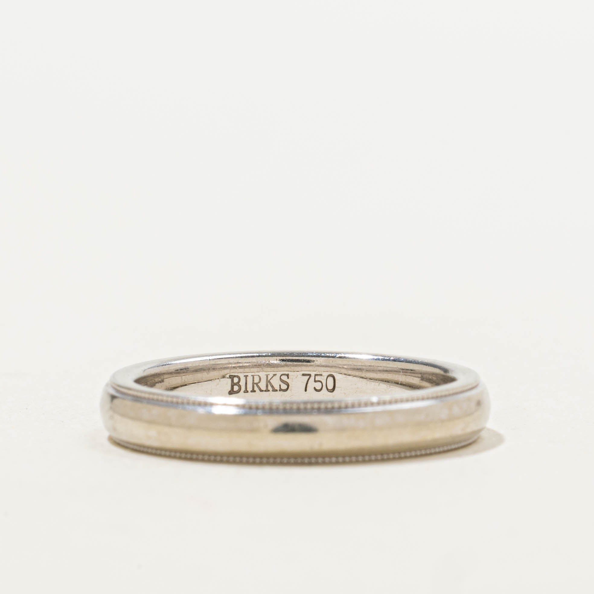 ‘Birks' White Gold Milgrained Band | 3.70mm | SZ 6