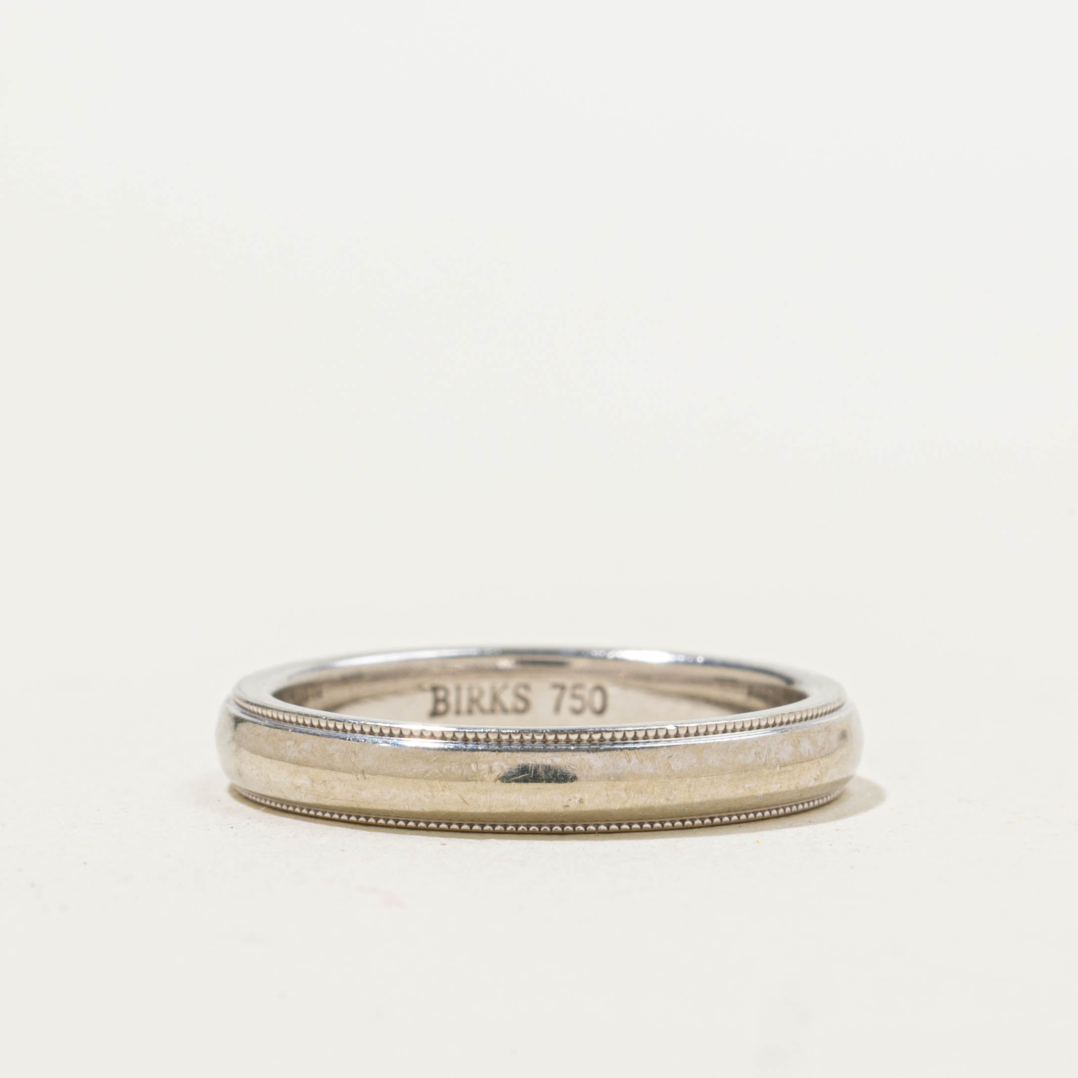 ‘Birks' White Gold Milgrained Band | 3.70mm | SZ 6