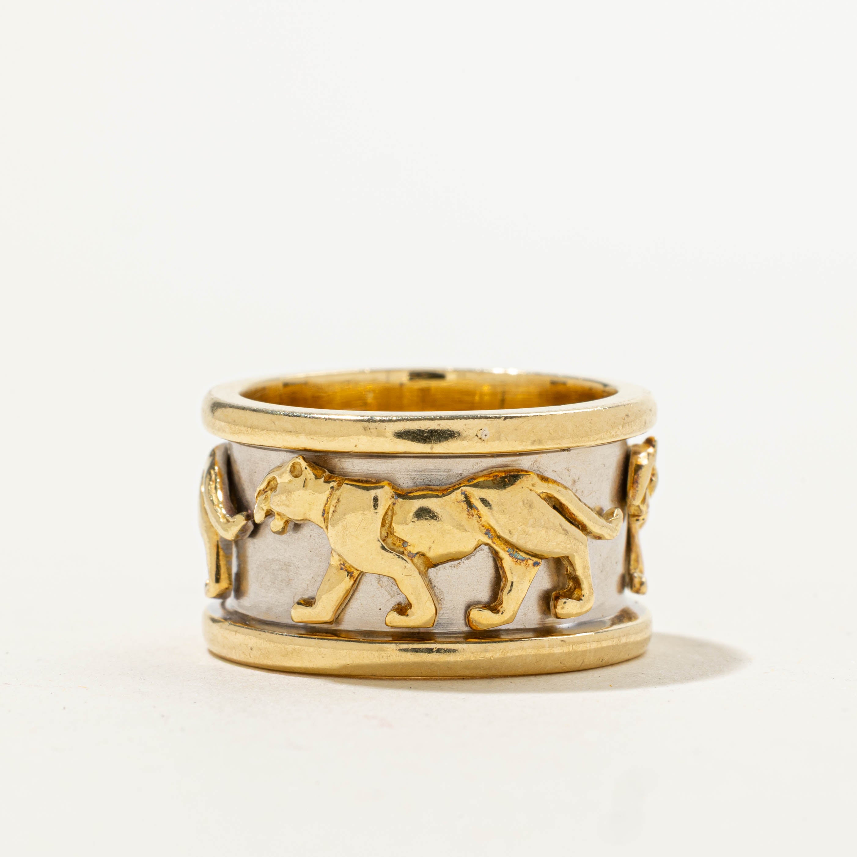 18k Two-Tone Panther Embossed Cigar Band | 12.65mm | SZ 8