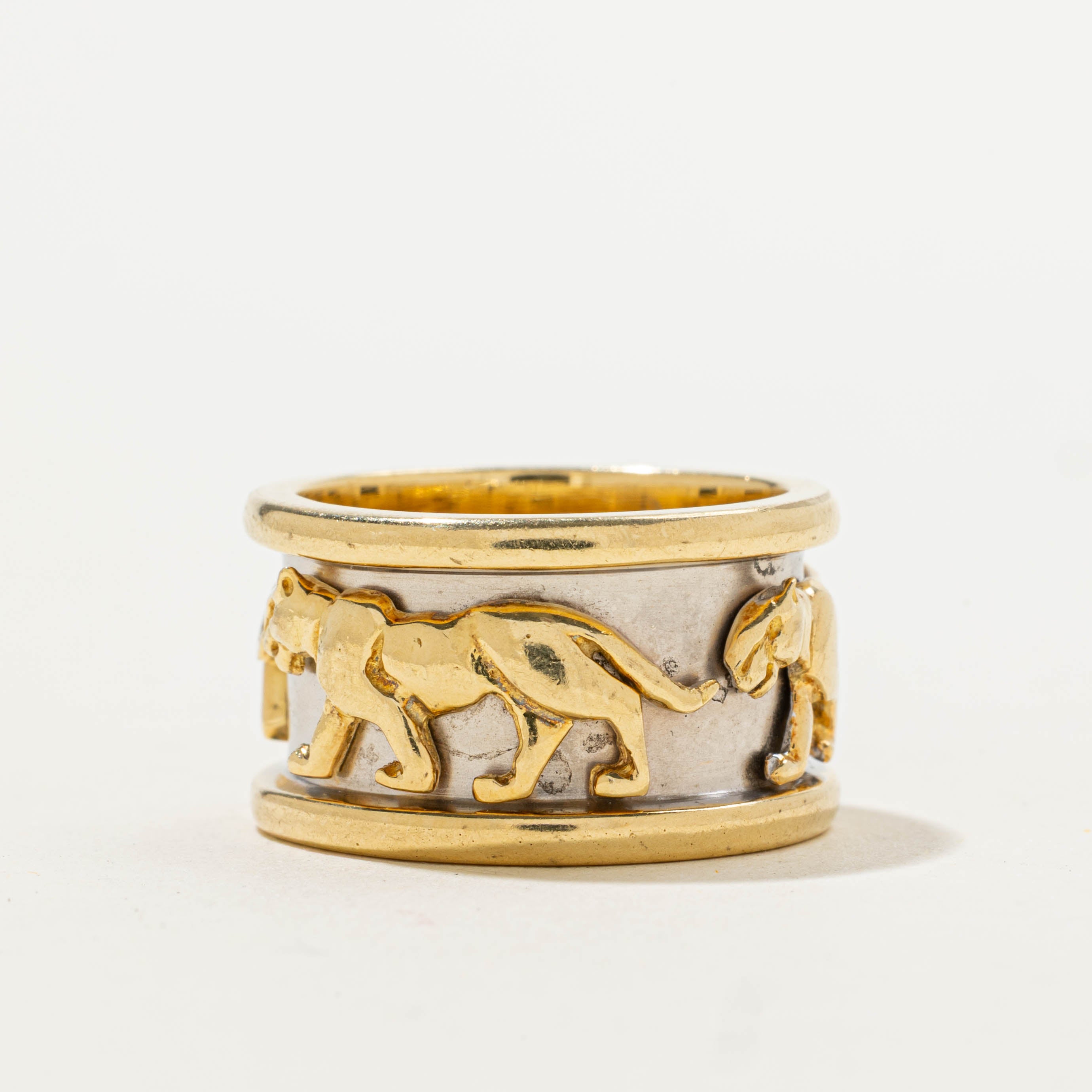18k Two-Tone Panther Embossed Cigar Band | 12.65mm | SZ 8
