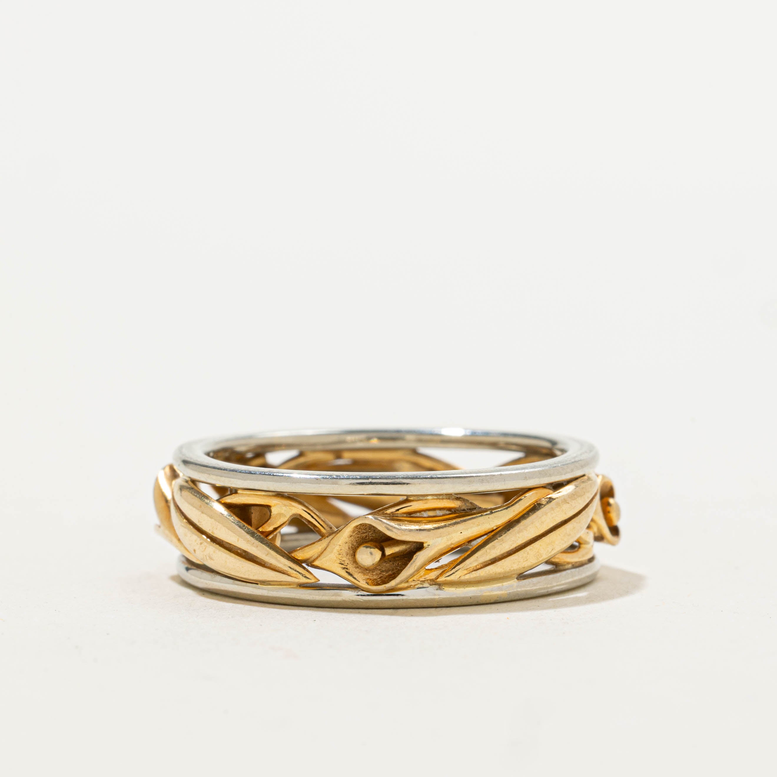 18k Two-Tone Floral Openwork Band | 6.60mm | SZ 6.5