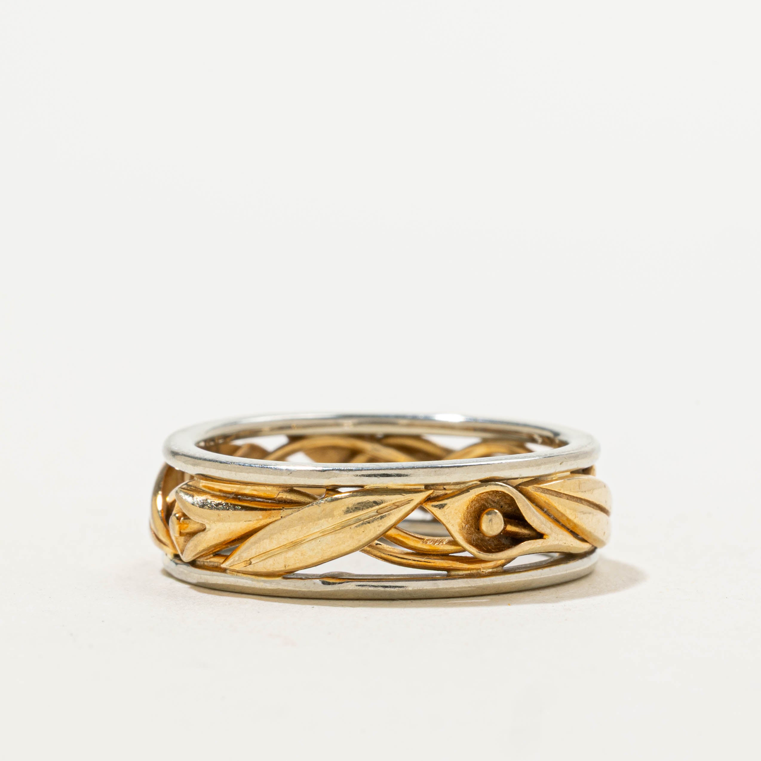 18k Two-Tone Floral Openwork Band | 6.60mm | SZ 6.5