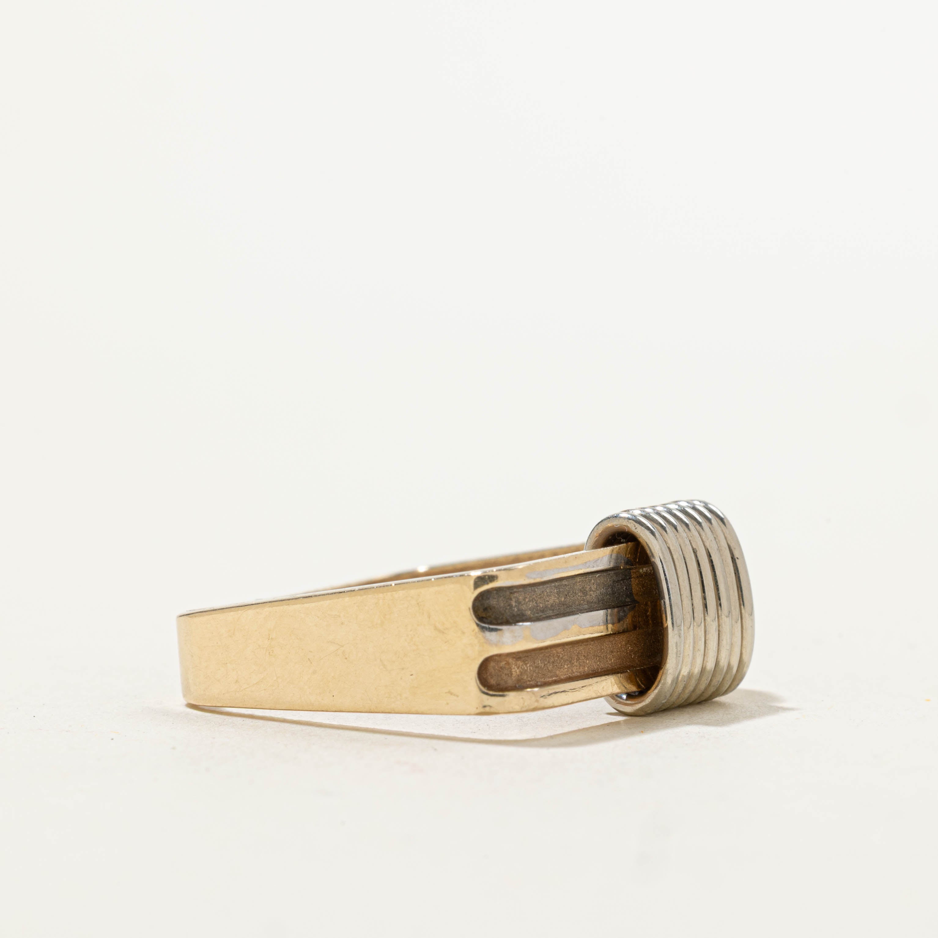 12k Two Tone Geometric Grooved Ring | SZ 8