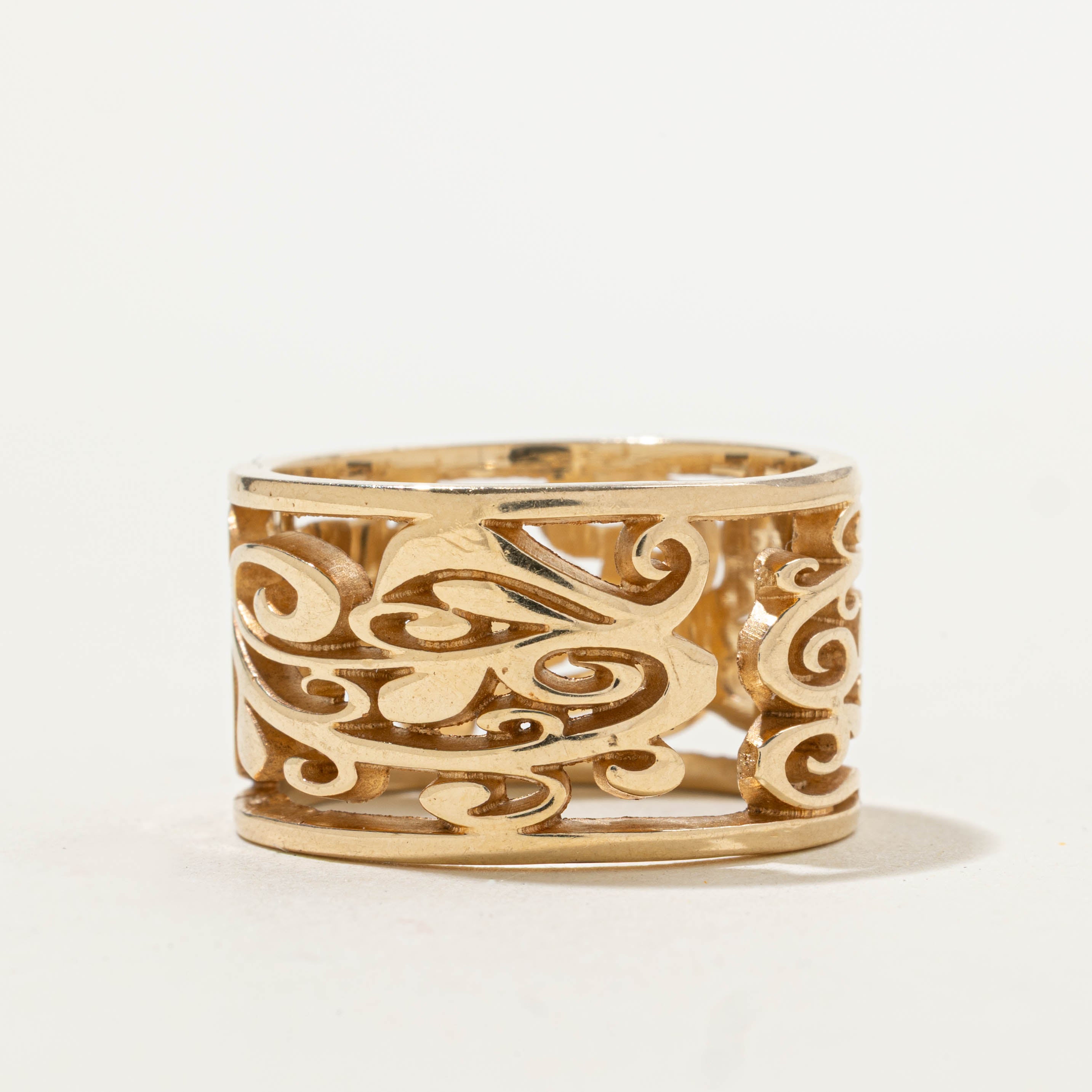 10k Yellow Gold Scrollwork Cigar Band | 14.40mm | SZ 11.75