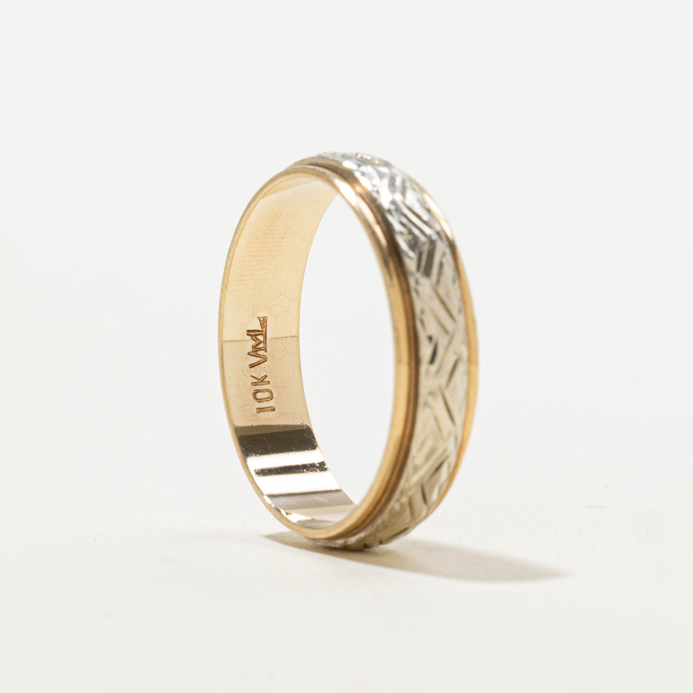 10k Two-Tone Engraved Band | 5.00mm | SZ 9