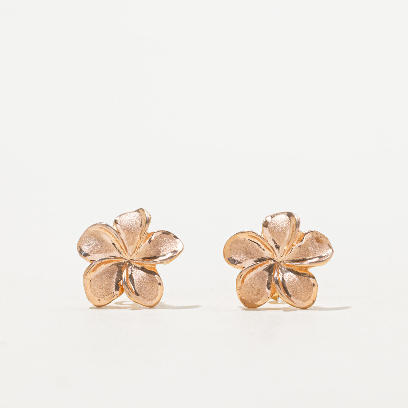 14k Rose Gold Textured Plumeria Studs