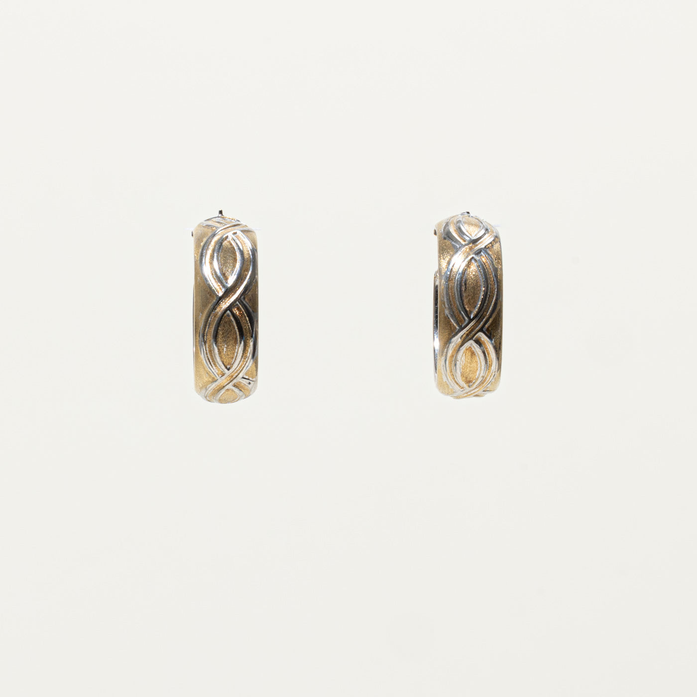 14k Two Tone Gold Wave Embossed Hoop Earrings