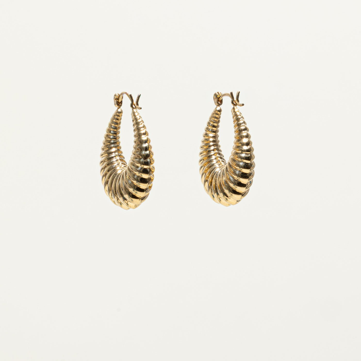 14k Yellow Gold Grooved Croissant Hoop Earrings