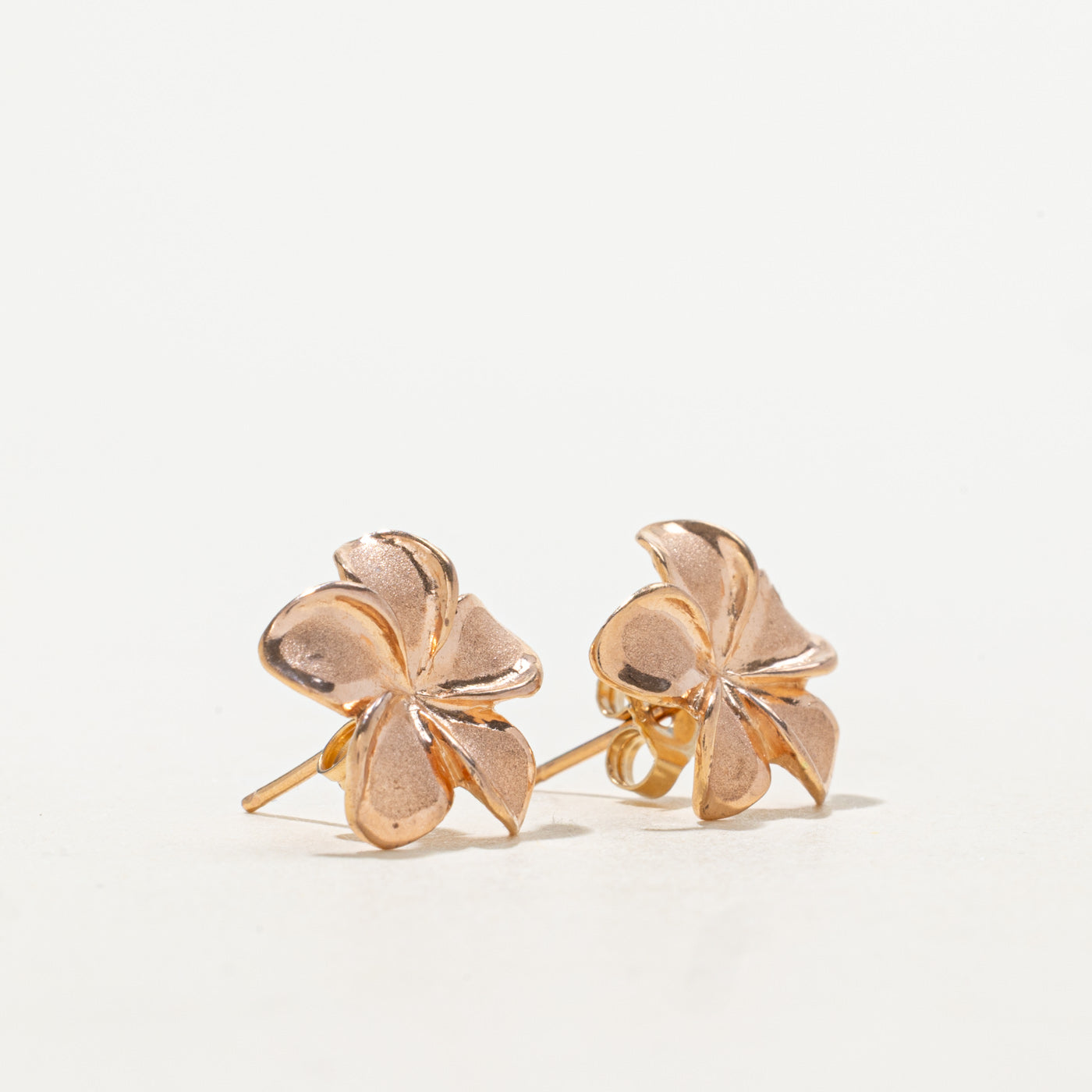 14k Rose Gold Textured Plumeria Studs