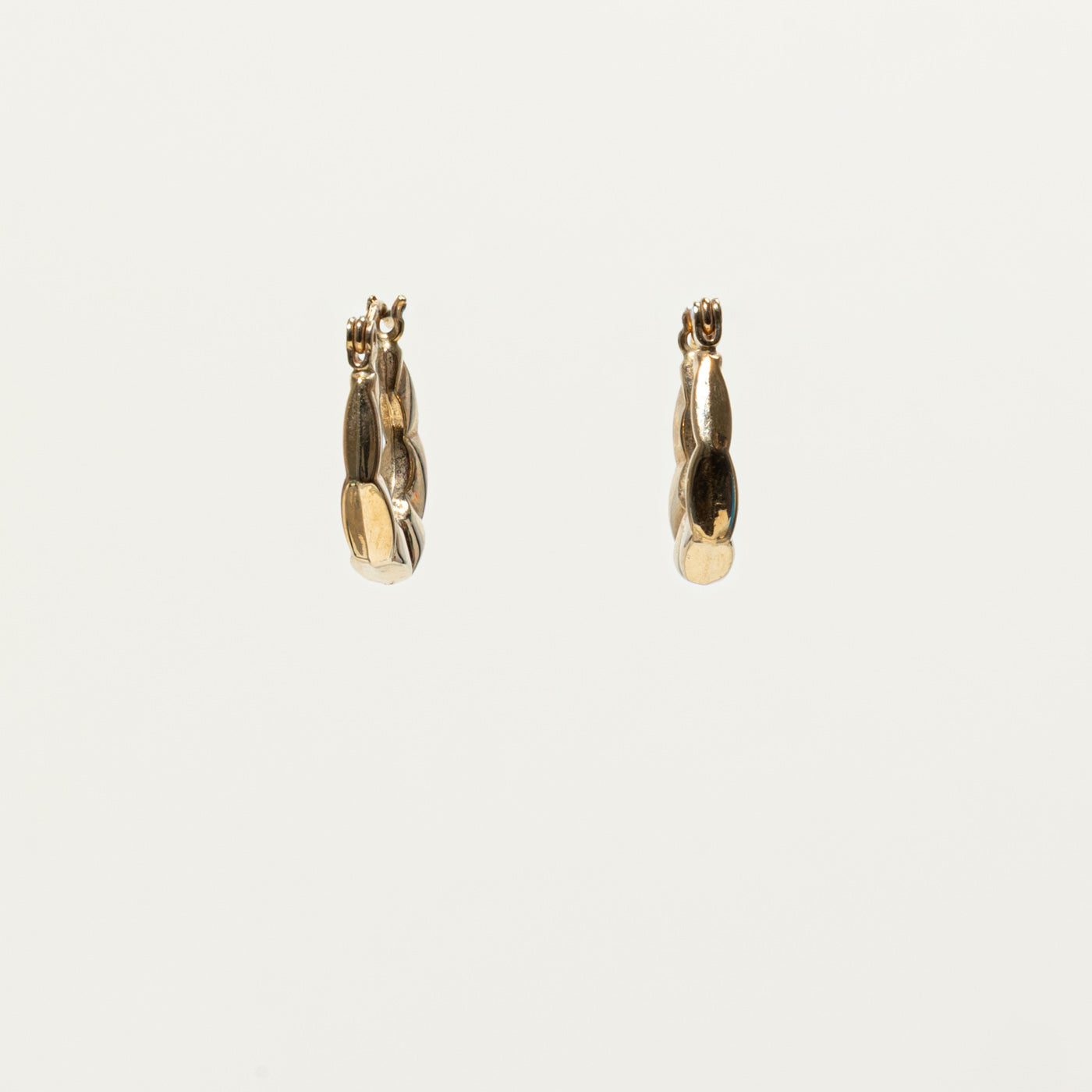 14k Yellow Gold Textured Geometric Hoop Earrings