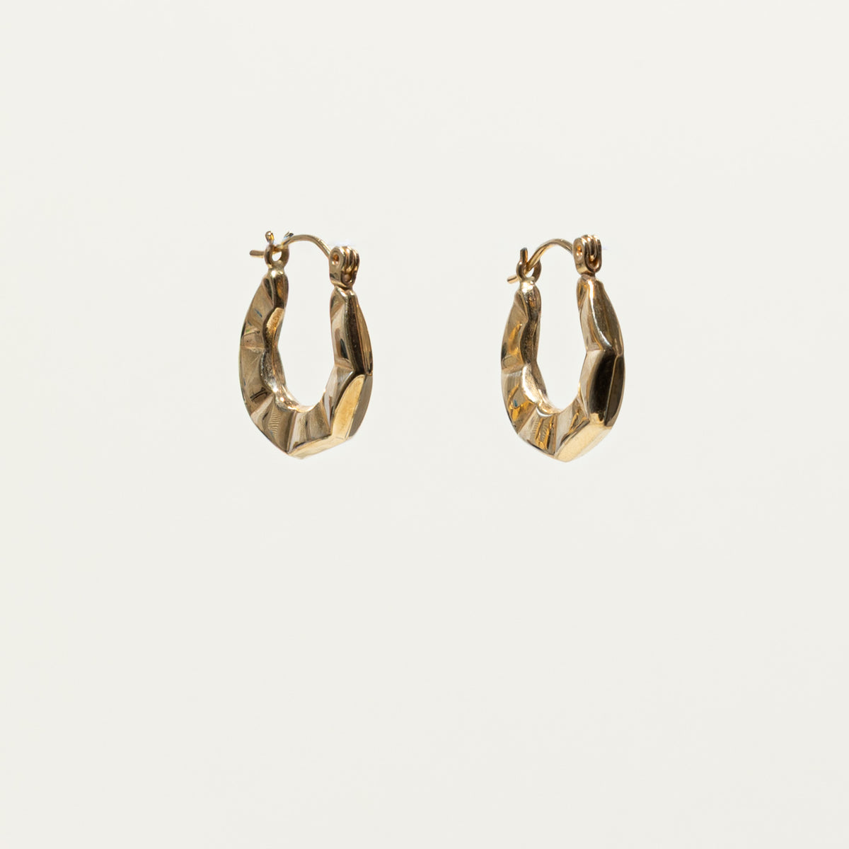 14k Yellow Gold Textured Geometric Hoop Earrings