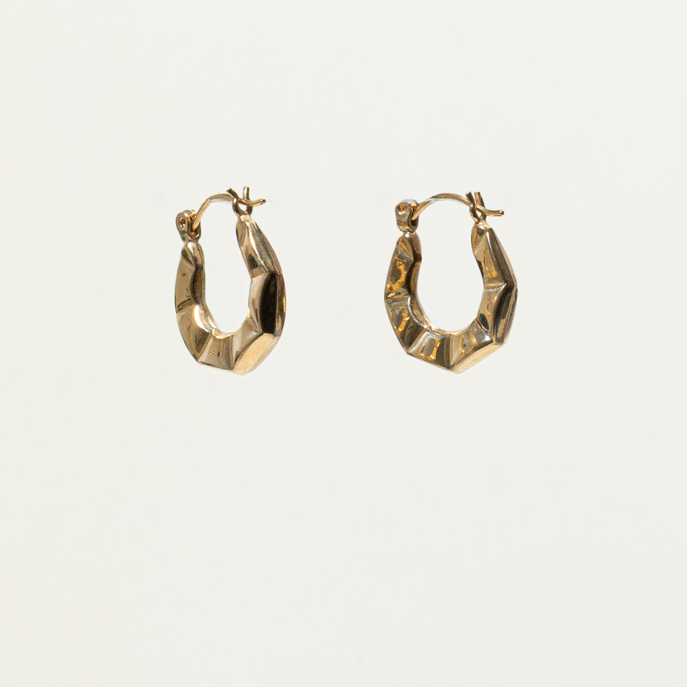 14k Yellow Gold Textured Geometric Hoop Earrings