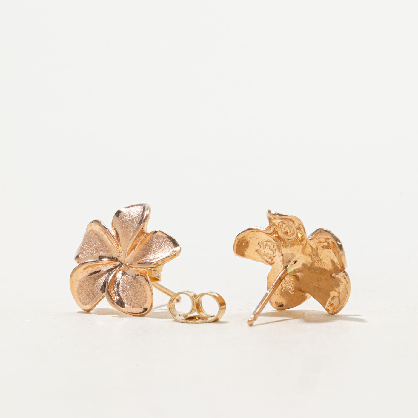 14k Rose Gold Textured Plumeria Studs