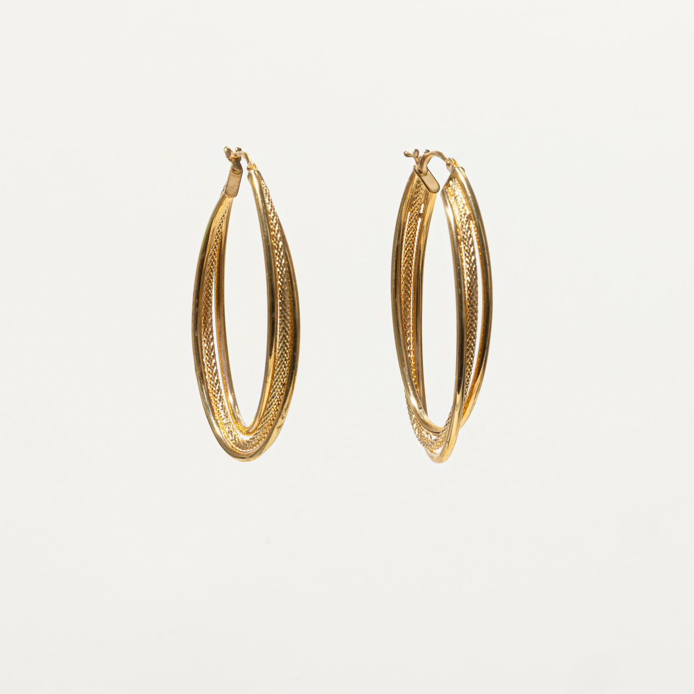 18k Yellow Gold Diamond-Cut Layered Hoop Earrings