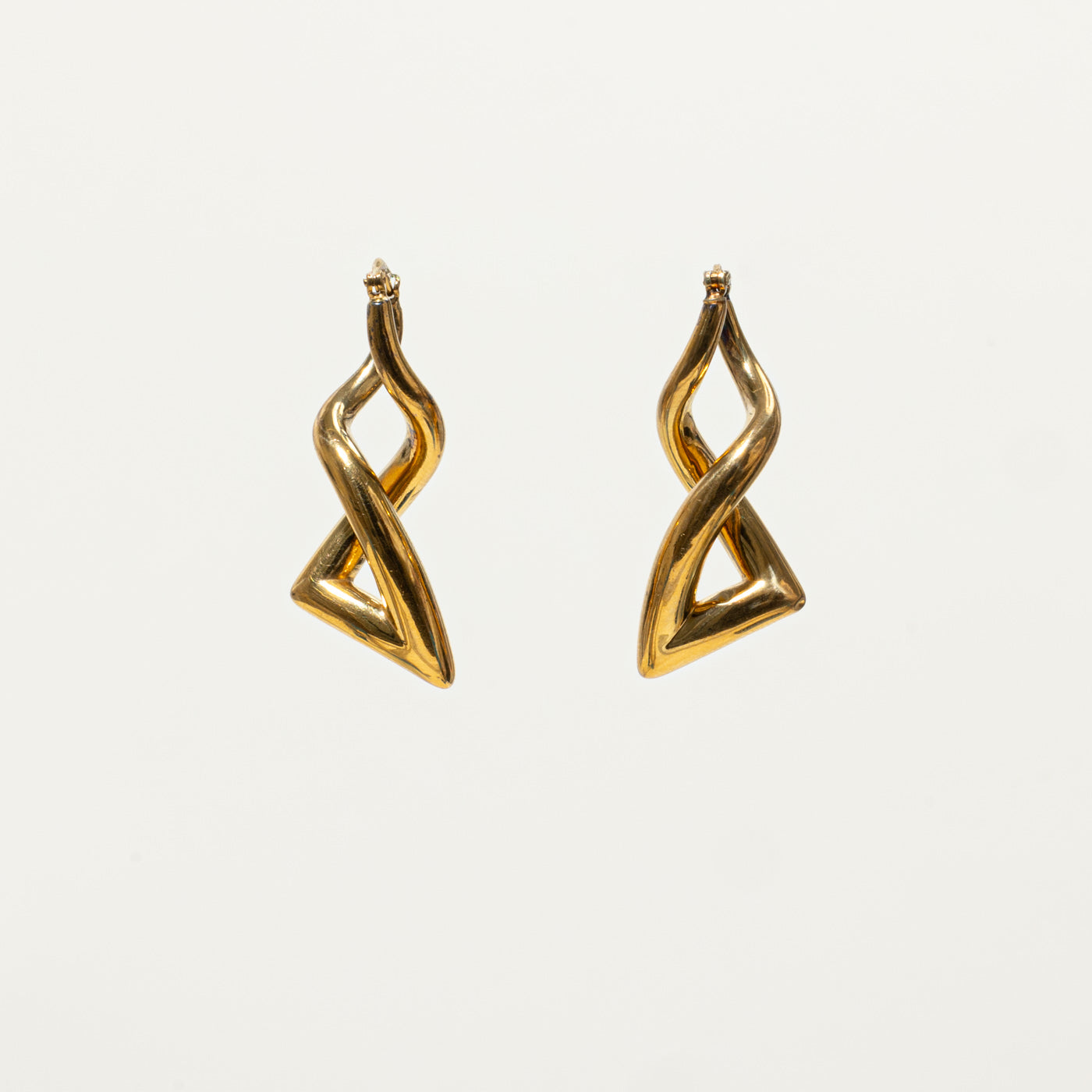 18k Yellow Gold Twisted Abstract Drop Earrings