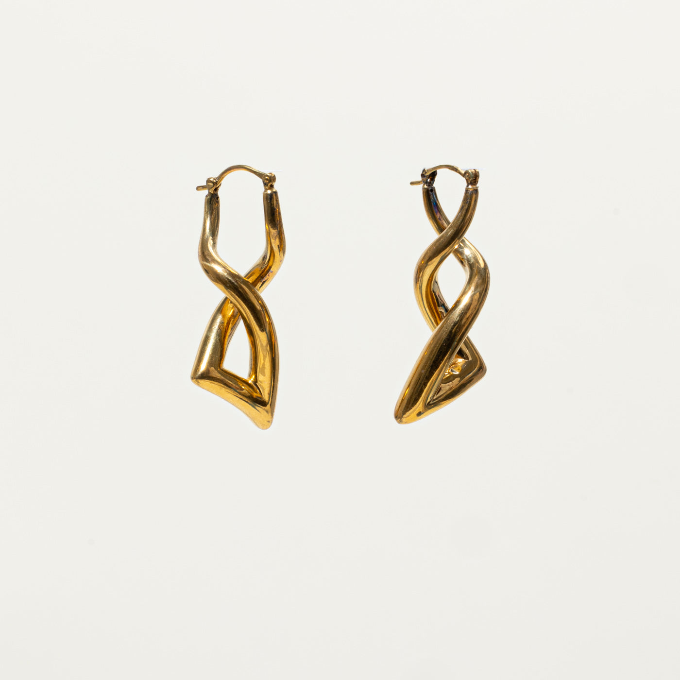 18k Yellow Gold Twisted Abstract Drop Earrings