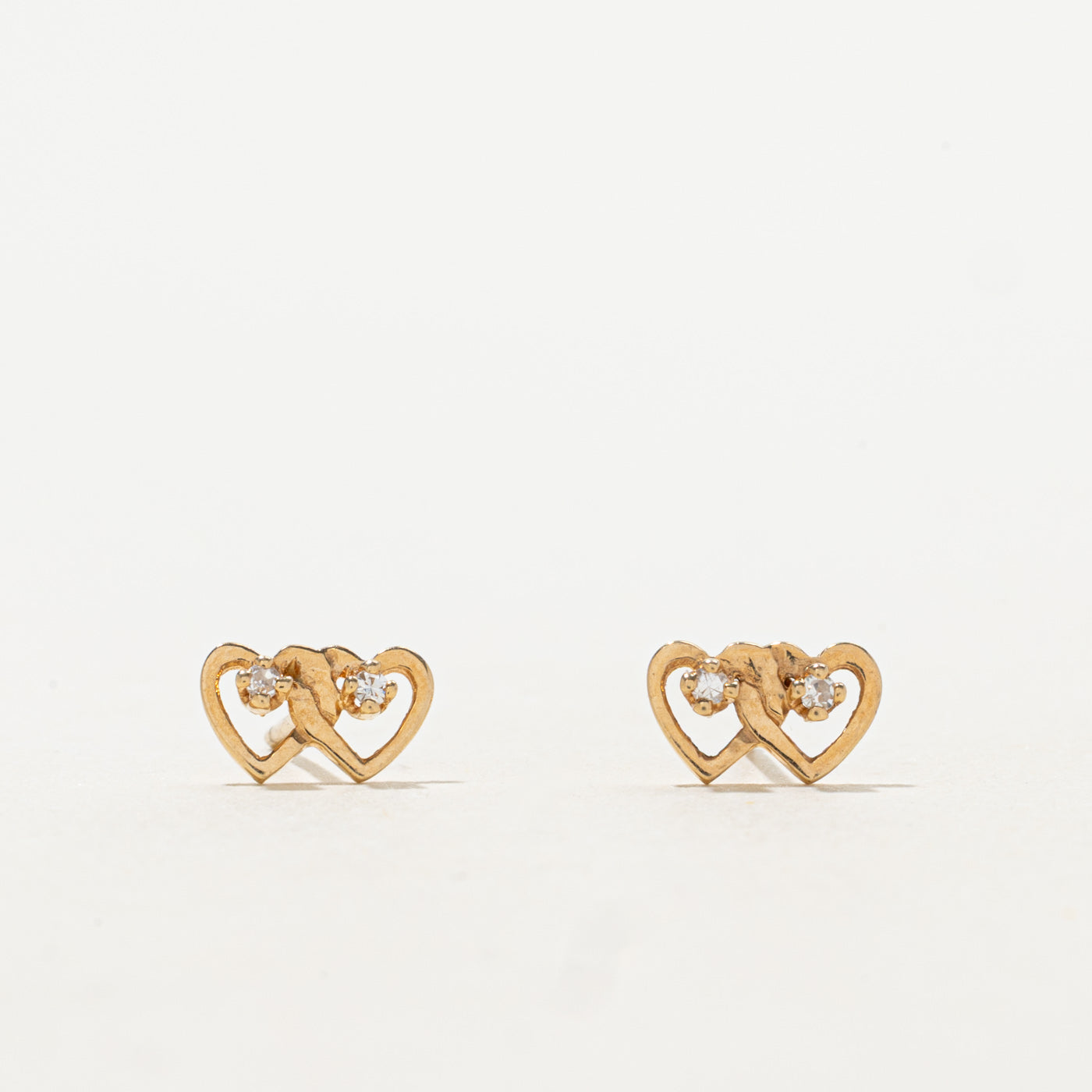 14k Diamond Interlocked Hearts Stud Earrings