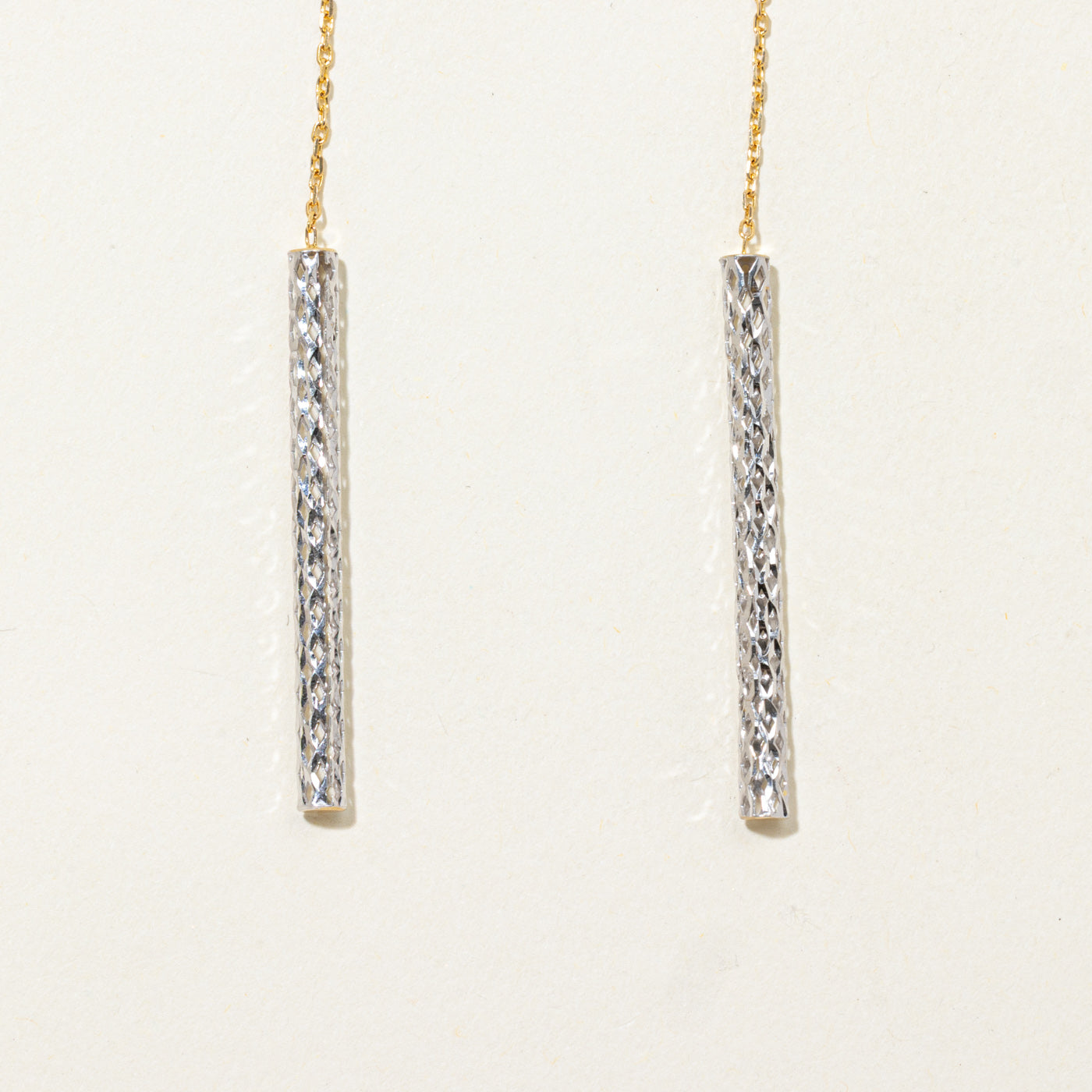 10k Diamond-Cut Bar Drop Threader Earrings