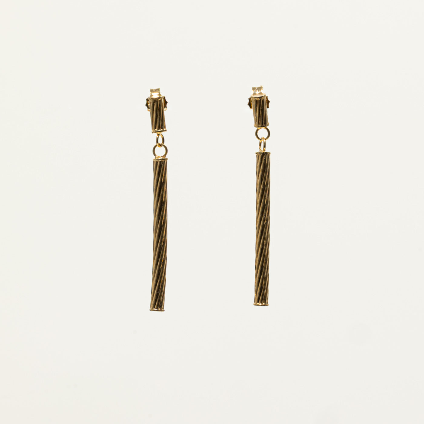 10k Yellow Gold Textured Bar Drop Earrings