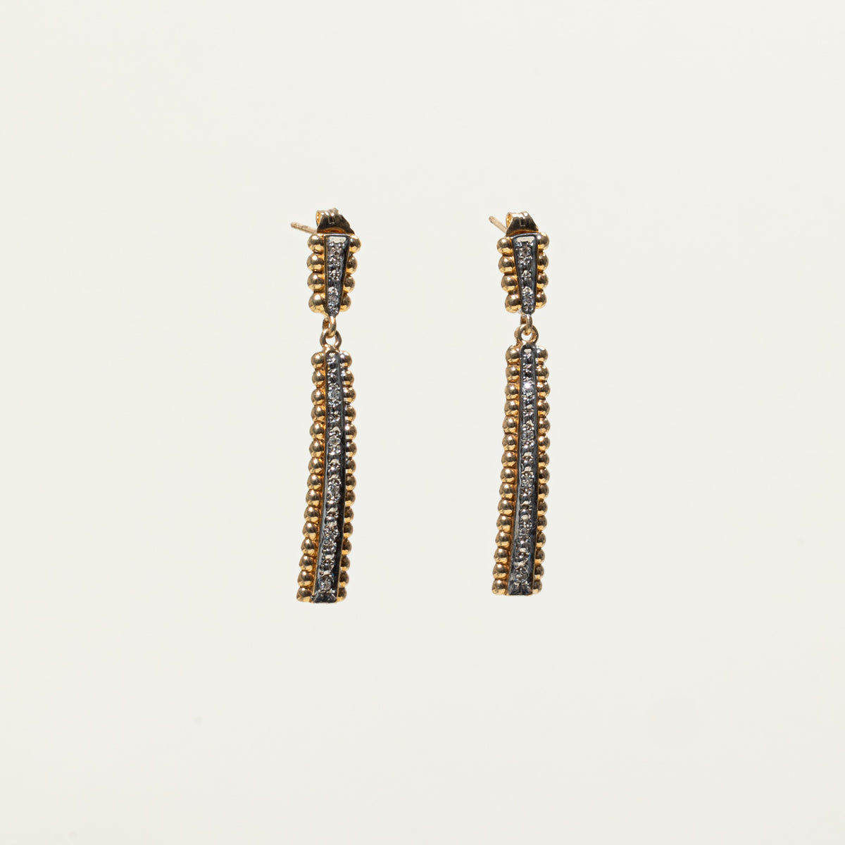 10k Diamond Bead Textured Drop Earrings